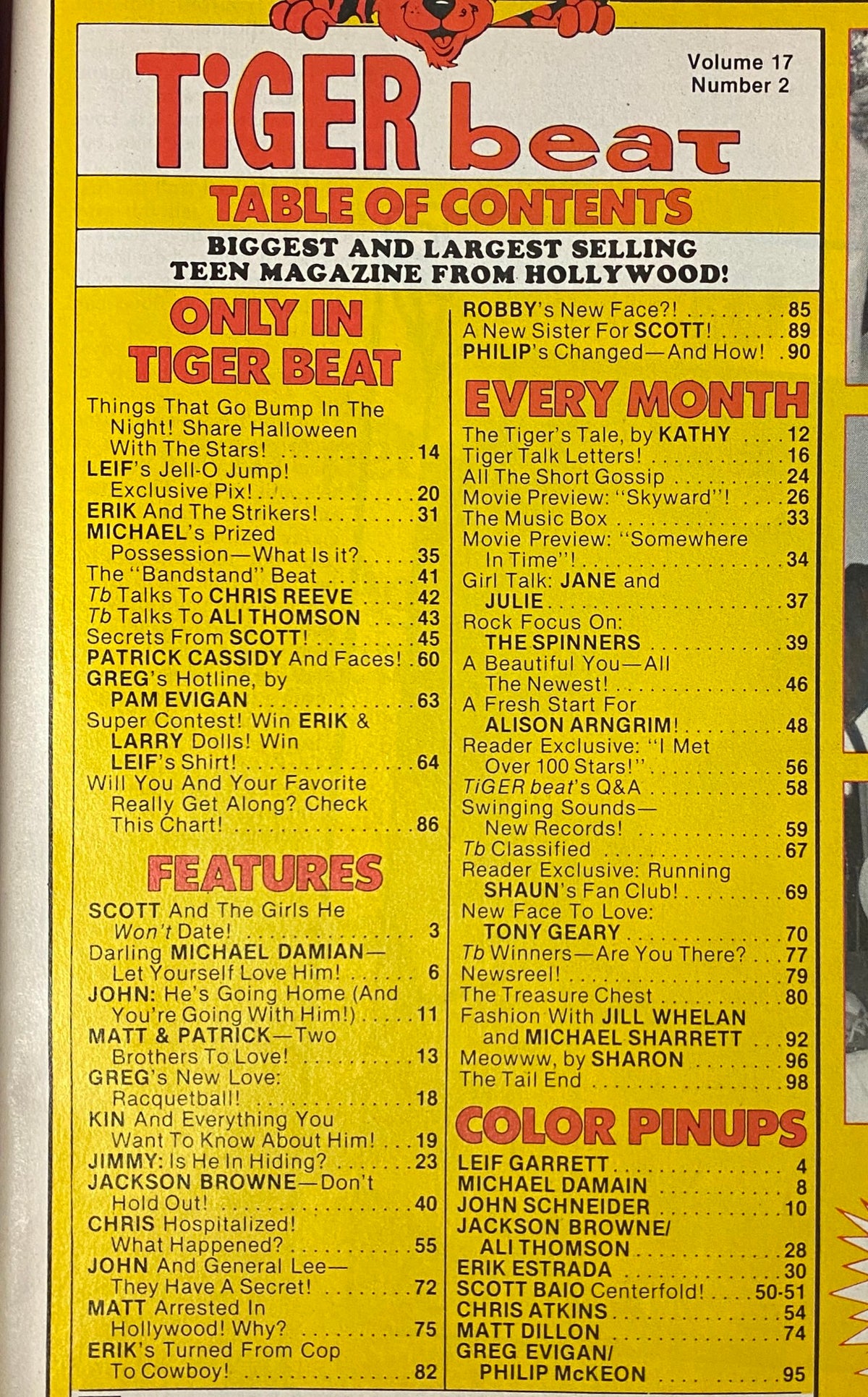 Tiger Beat Magazine November 1980 Scott Baio, Michael Damian No Label