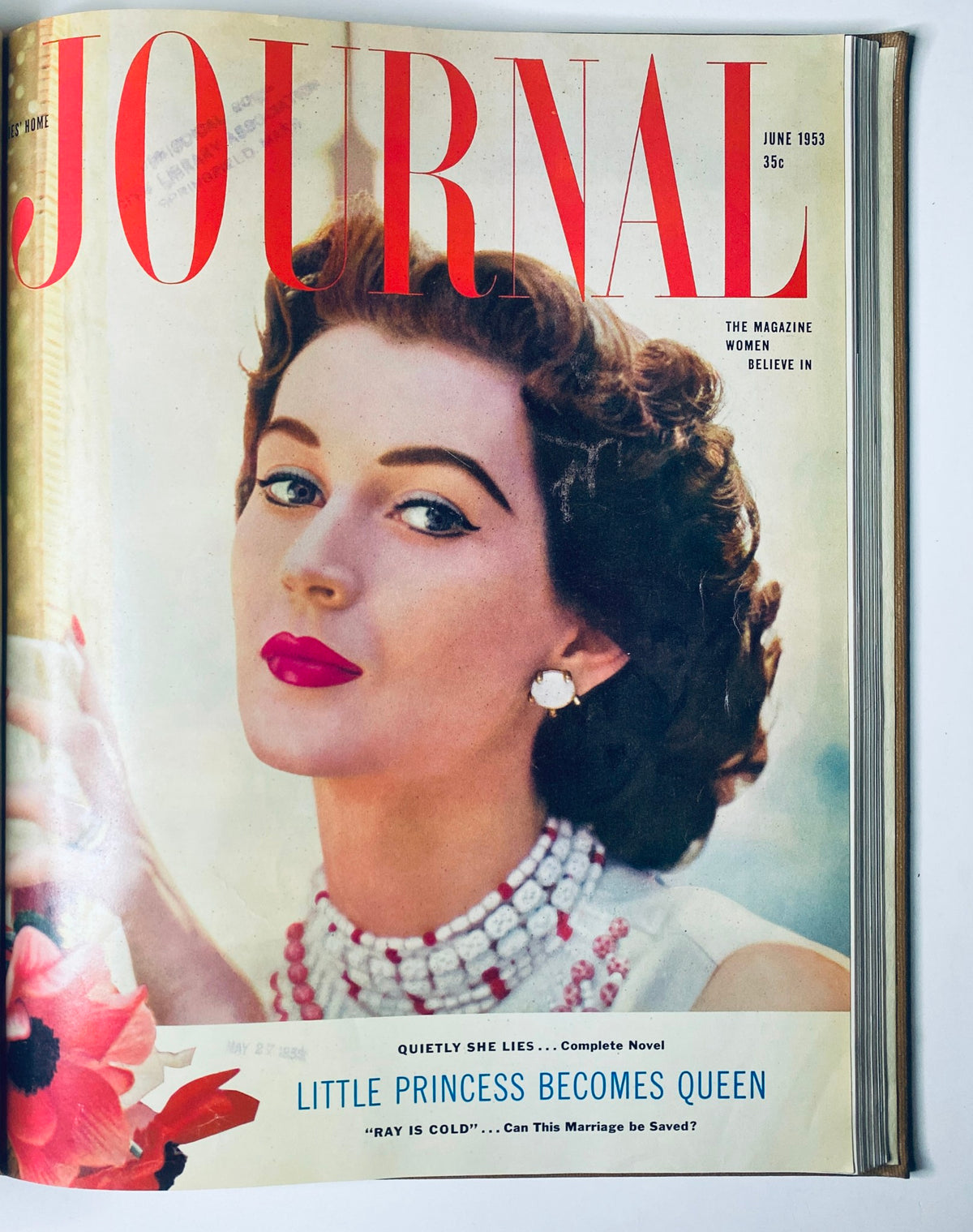 Cover of 'Ladies' Home Journal Bound Magazine 1953' featuring a glamorous woman with red lipstick, from the June 1953 issue.