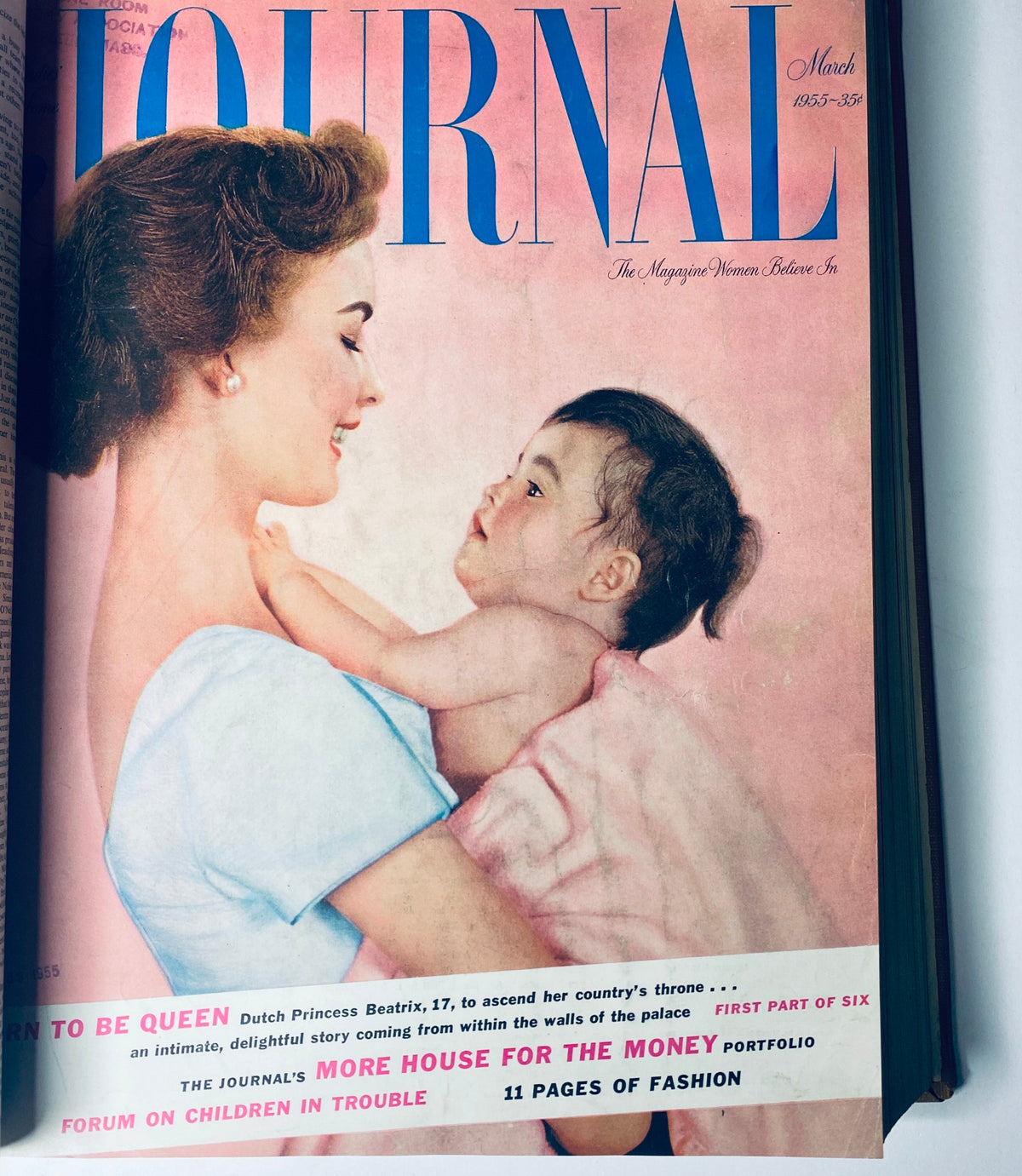 March 1955 cover of Ladies' Home Journal illustrating a mother with a child, emphasizing family and parenting themes relevant to the era.