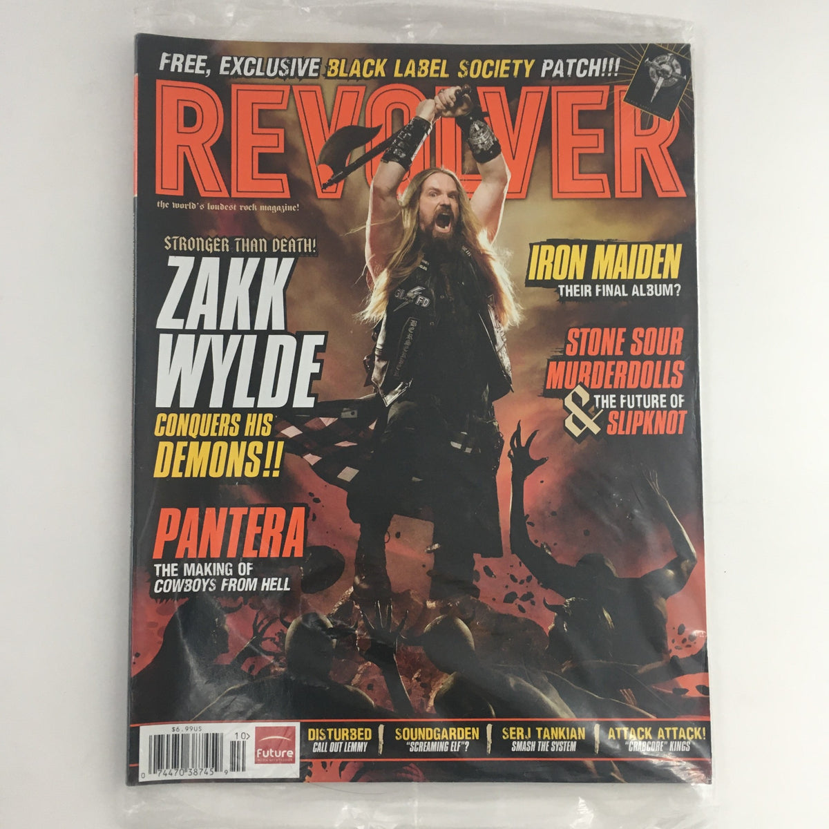 Revolver Magazine September 2010 cover featuring Zakk Wylde and Iron Maiden, showcasing heavy metal themes with intense imagery and promotional content.