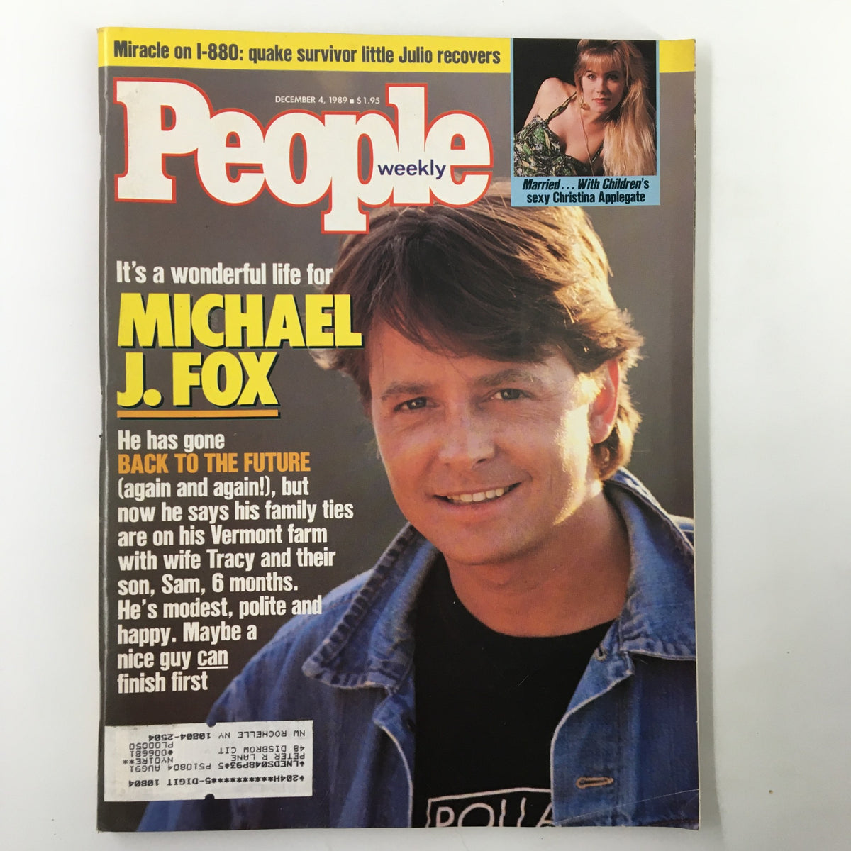 Cover of People Weekly Magazine from December 4, 1989 featuring Michael J. Fox, showcasing a portrait and an article about his life and family.