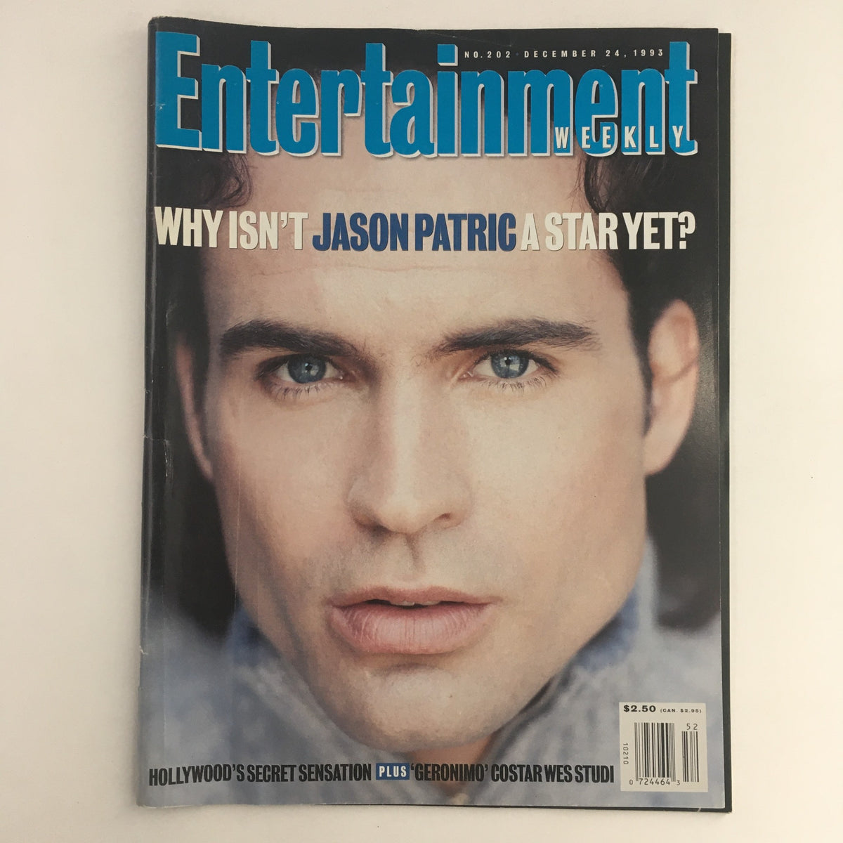 Cover of Entertainment Weekly Magazine from December 24, 1993, featuring an article titled 'Why Isn't Jason Patric a Star Yet?' showcasing Jason Patric's striking portrait.
