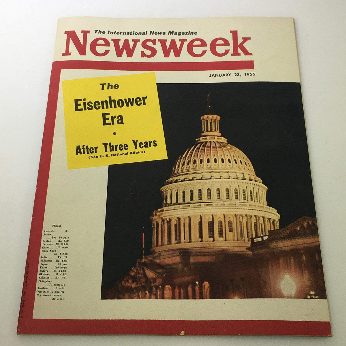 Cover of VTG Newsweek Magazine January 23 1956 featuring The Eisenhower Era After Three Years, showcasing the U.S. Capitol building.