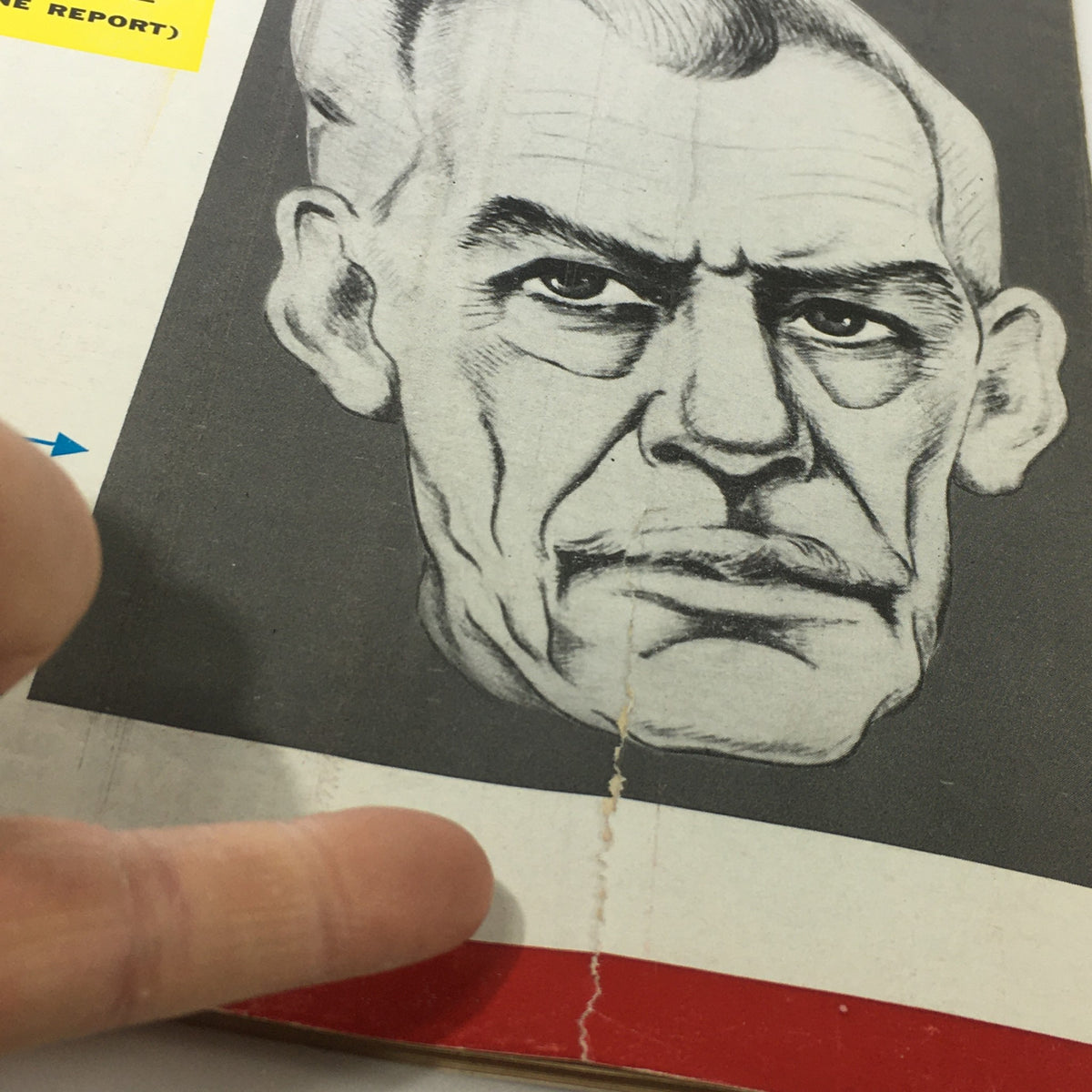 Close-up view of the vintage Newsweek Magazine from June 17, 1957 showing a detailed sketch of Eugene O'Neill and a visible tear on the cover.