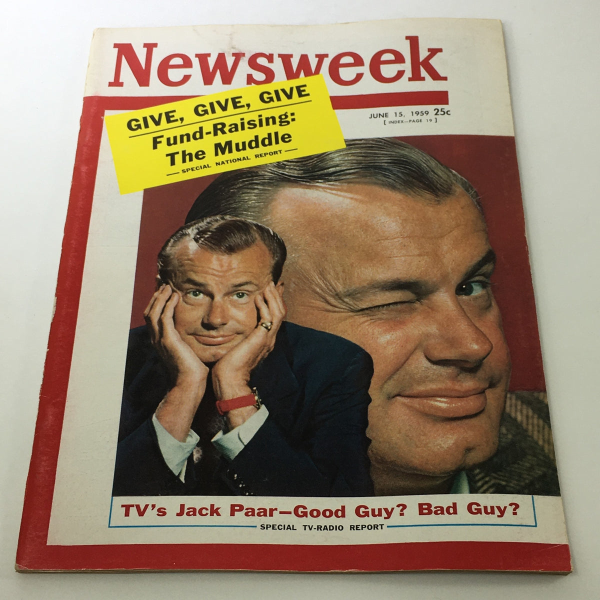 VTG Newsweek Magazine June 15 1959 featuring TV's Jack Paar on the cover, showcasing the headline 'TV's Jack Paar - Good Guy? Bad Guy?'. This vintage magazine captures the essence of mid-century American television.