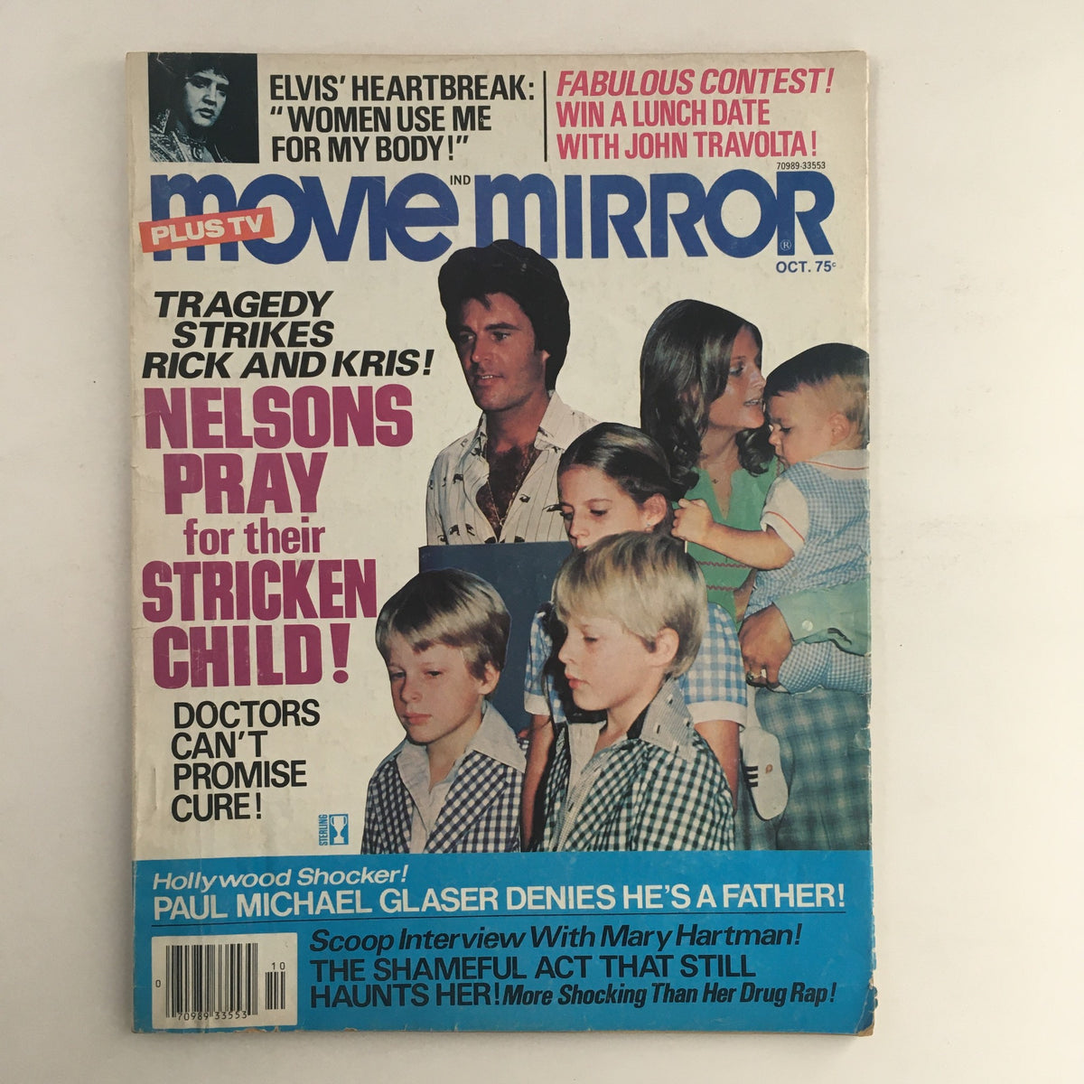 Cover of Movie Mirror Magazine from October 1976 featuring Elvis Presley and Paul Michael Glaser, highlighting vintage Hollywood culture and entertainment trends of the 1970s.