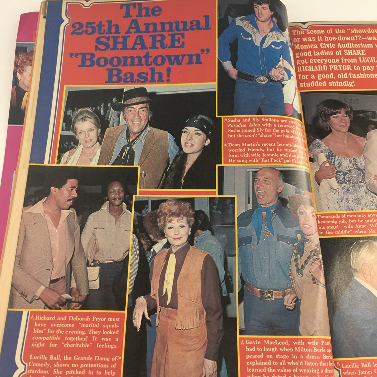 Image from Rona Barrett's Gossip October 1978 showcasing the 25th Annual SHARE 'Boomtown' Bash with multiple celebrities in attendance, capturing the vibrant spirit of 1970s celebrity culture.