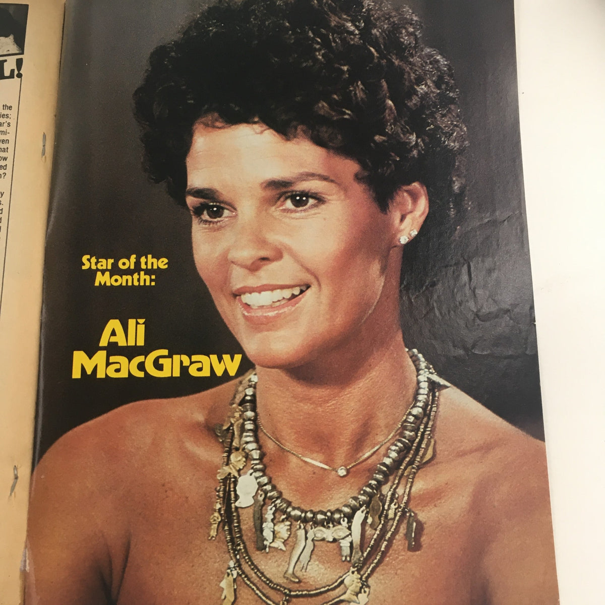 Portrait featured in Rona Barrett's Gossip October 1978 highlighting Ali MacGraw as the Star of the Month, illustrating her iconic style and charm from the era.