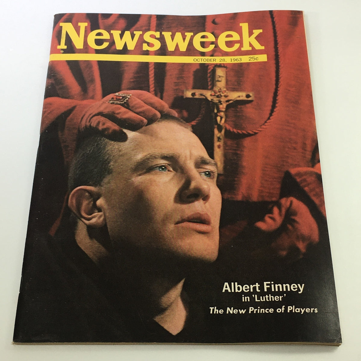 VTG Newsweek Magazine from October 28, 1963 featuring Albert Finney on the cover, depicting a striking image related to the cultural landscape of the early 1960s.
