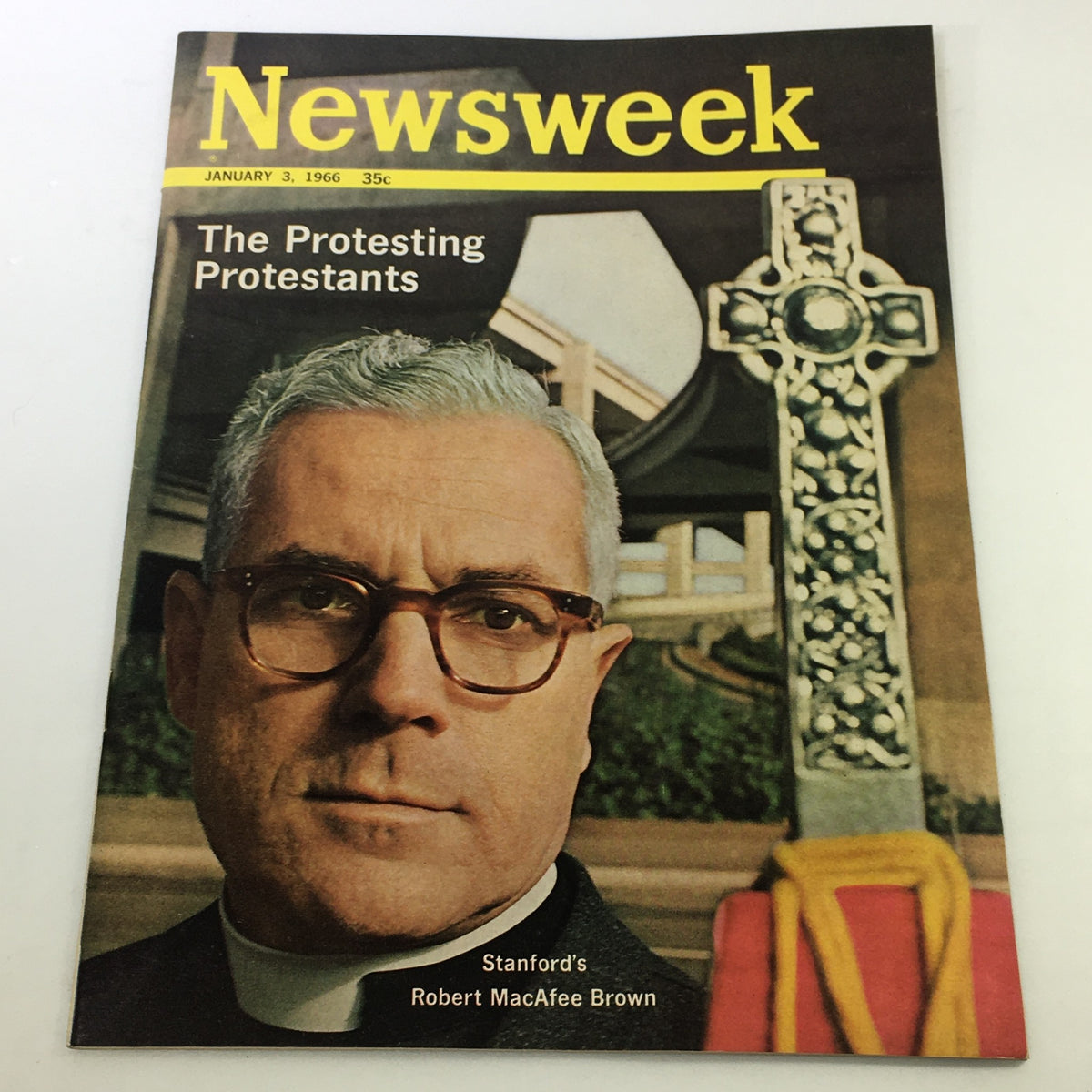 Cover of the VTG Newsweek Magazine January 3 1966 featuring Robert MacAfee Brown with the title 'The Protesting Protestants'. The magazine showcases significant historical figures and events from the era, ideal for collectors and history enthusiasts.
