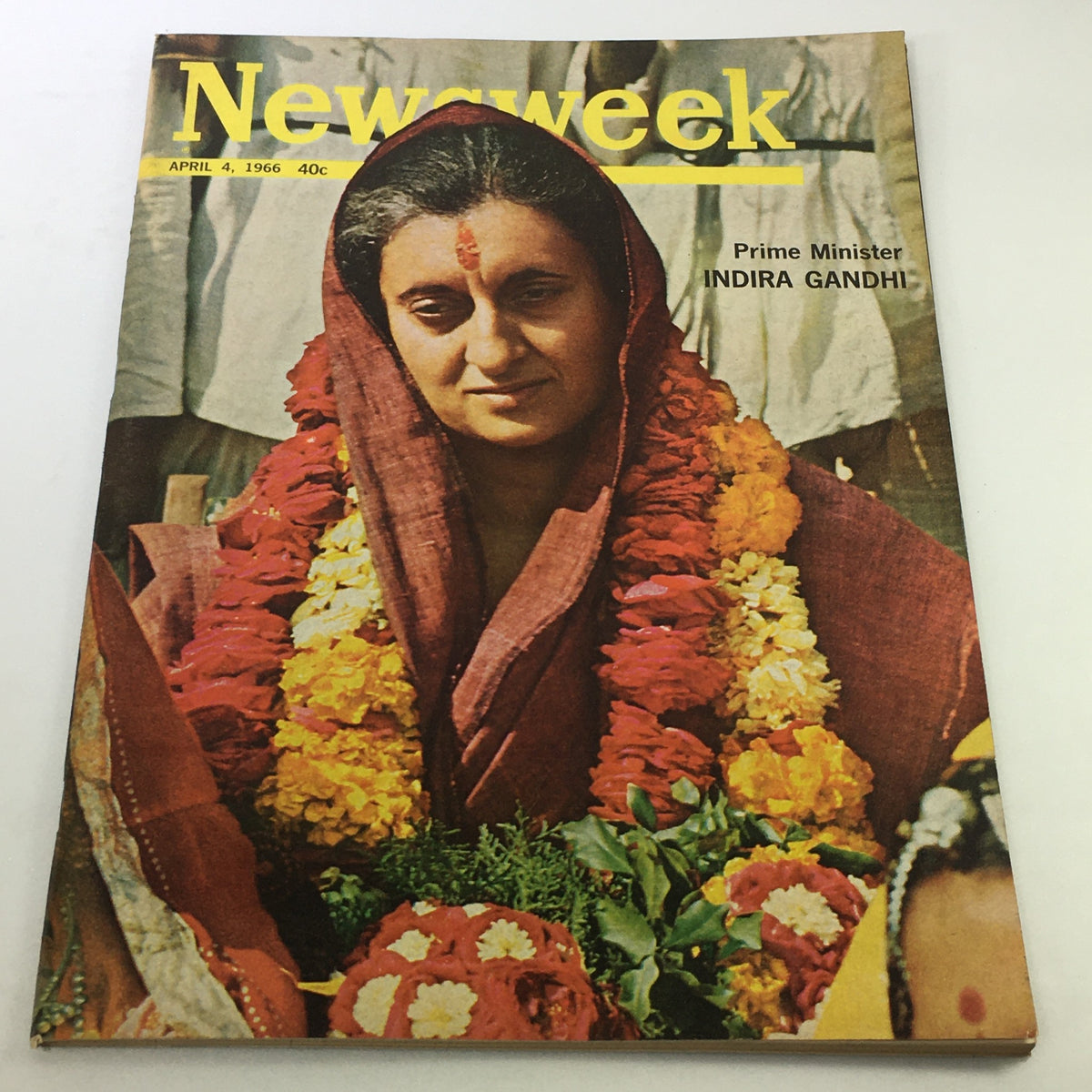 Vintage Newsweek Magazine cover featuring Prime Minister Indira Gandhi, dated April 4, 1966, showcasing historical political significance.