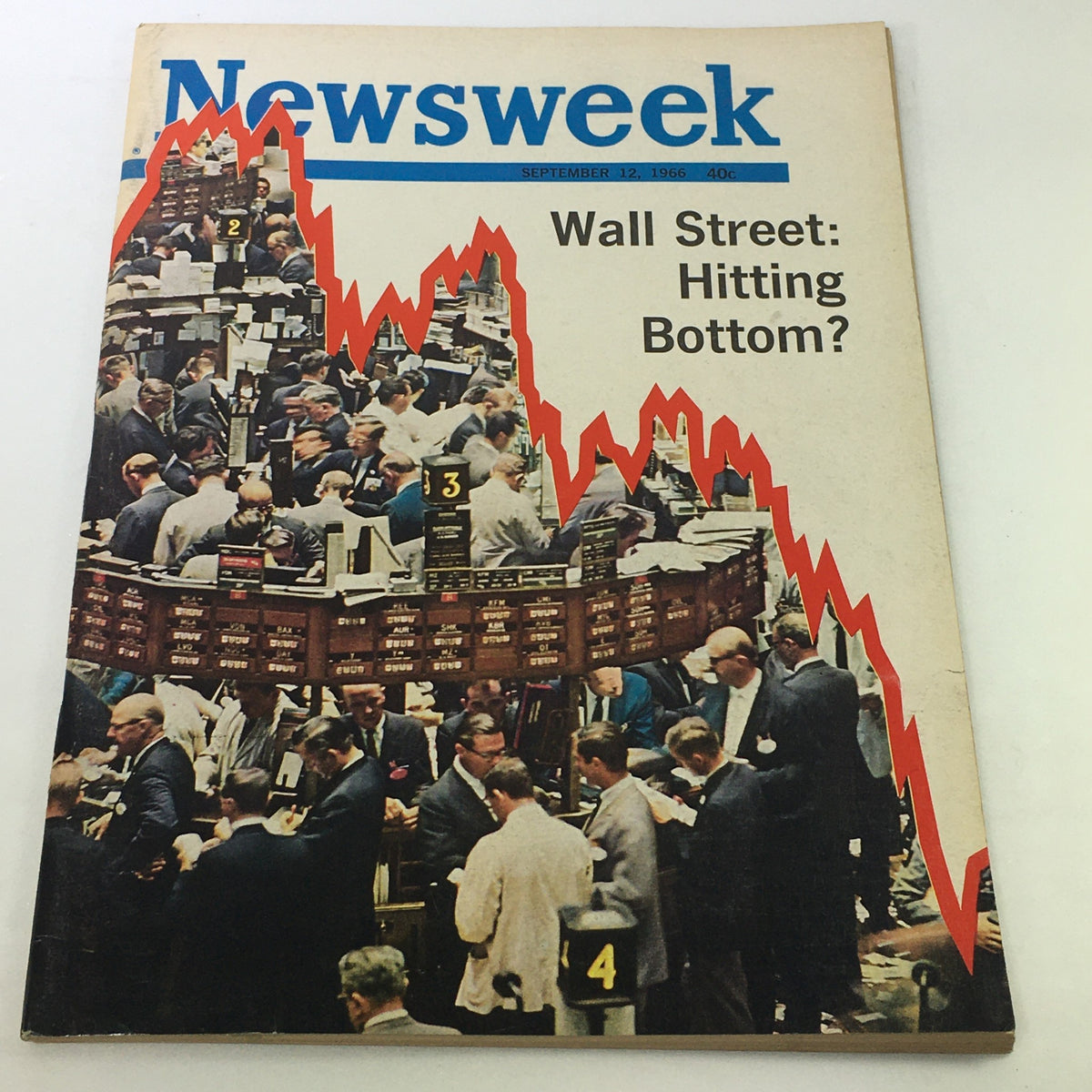 VTG Newsweek Magazine September 12 1966 cover featuring an illustration of Wall Street with a downward trend graph and bustling stock market scene.