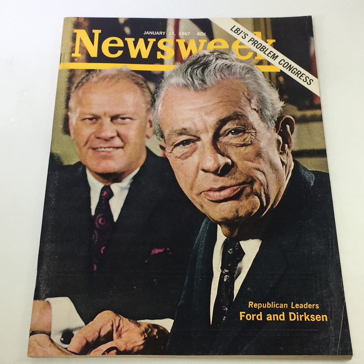VTG Newsweek Magazine January 12 1967 featuring Republican leaders Gerald Ford and Everett Dirksen on the cover, showcasing a historical snapshot of American politics.