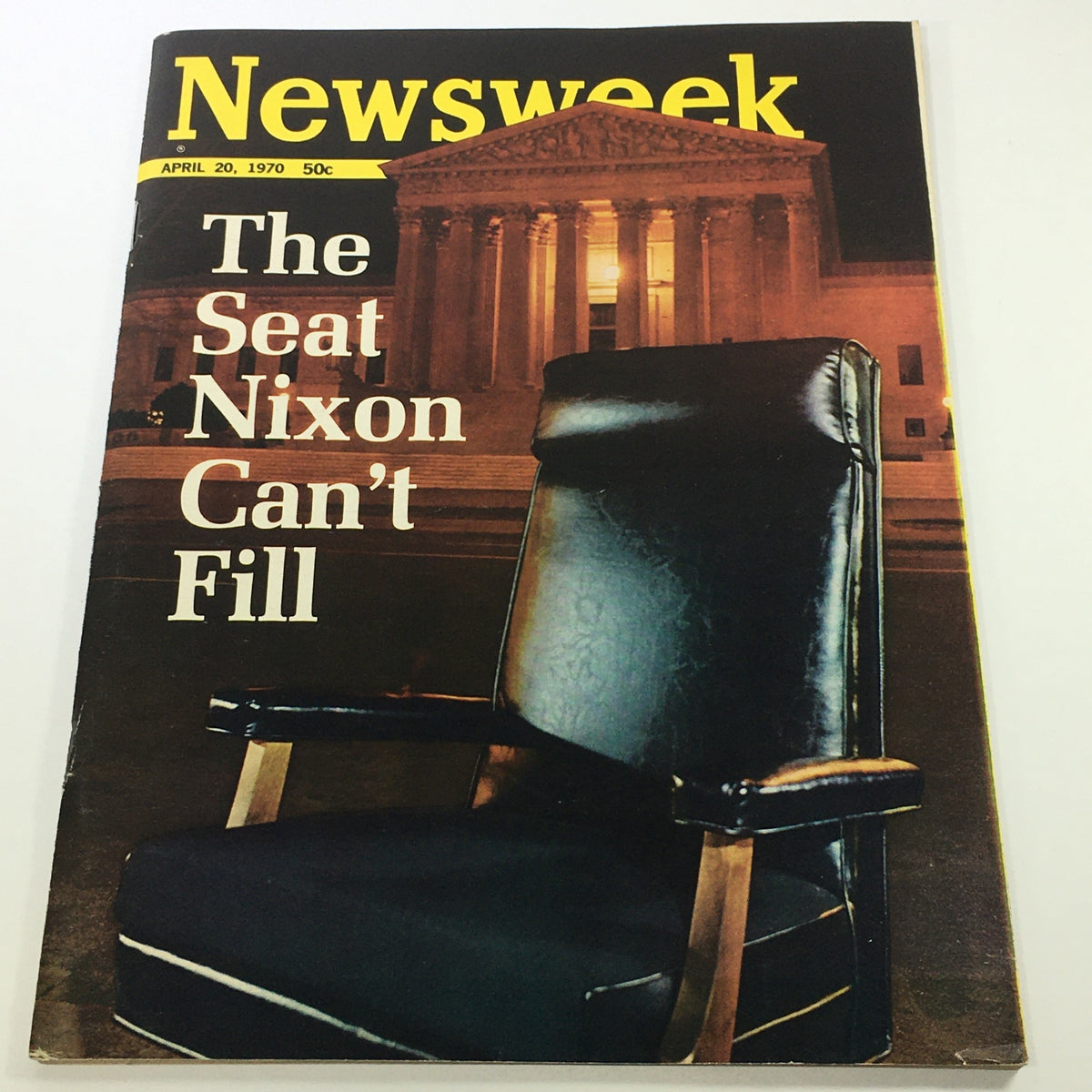 Vintage Newsweek Magazine dated April 20, 1970, featuring the cover story 'The Seat Richard Nixon Can't Fill'. The cover shows a black chair in front of a historic building, highlighting a significant political theme.