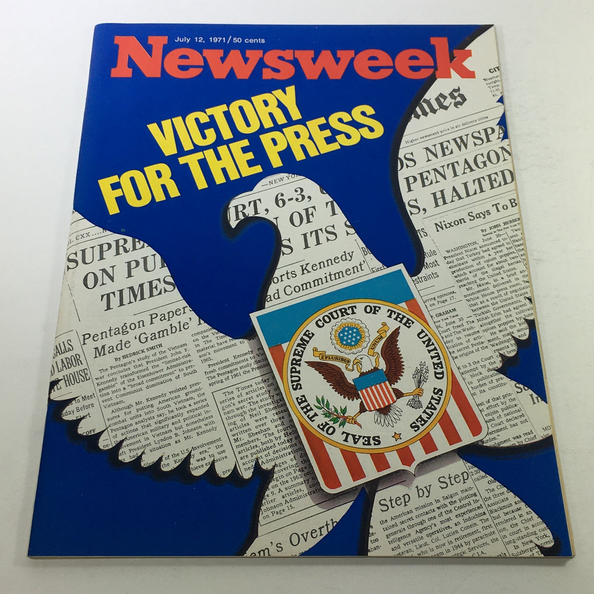VTG Newsweek Magazine July 12 1971 featuring the headline 'Victory For The Press' with an eagle and the Supreme Court seal, highlighting significant moments in journalism history.