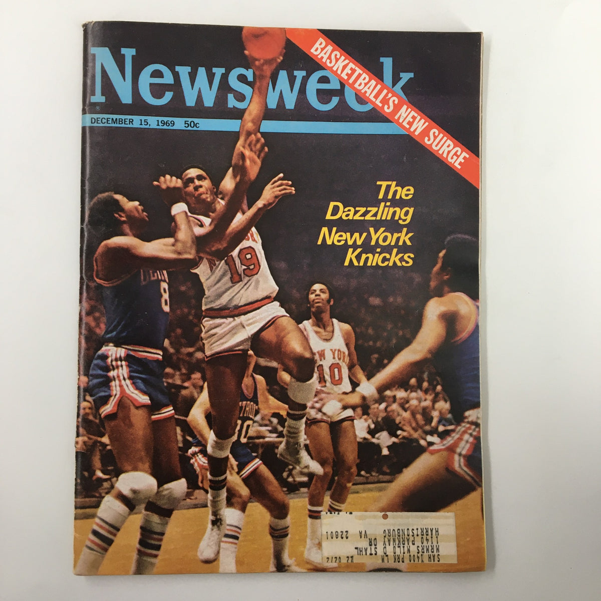 Newsweek Magazine cover from December 15, 1969 featuring The Dazzling New York Knicks, showcasing players in action, highlighting the era of basketball and Willis Reed.