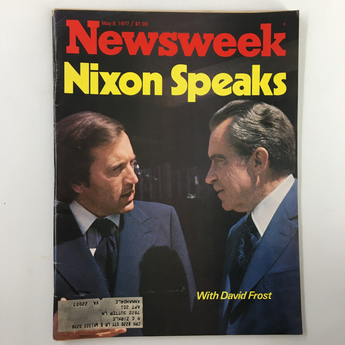 VTG Newsweek Magazine May 9 1977 featuring Richard Nixon and David Frost on the cover, with the title 'Nixon Speaks' prominently displayed.