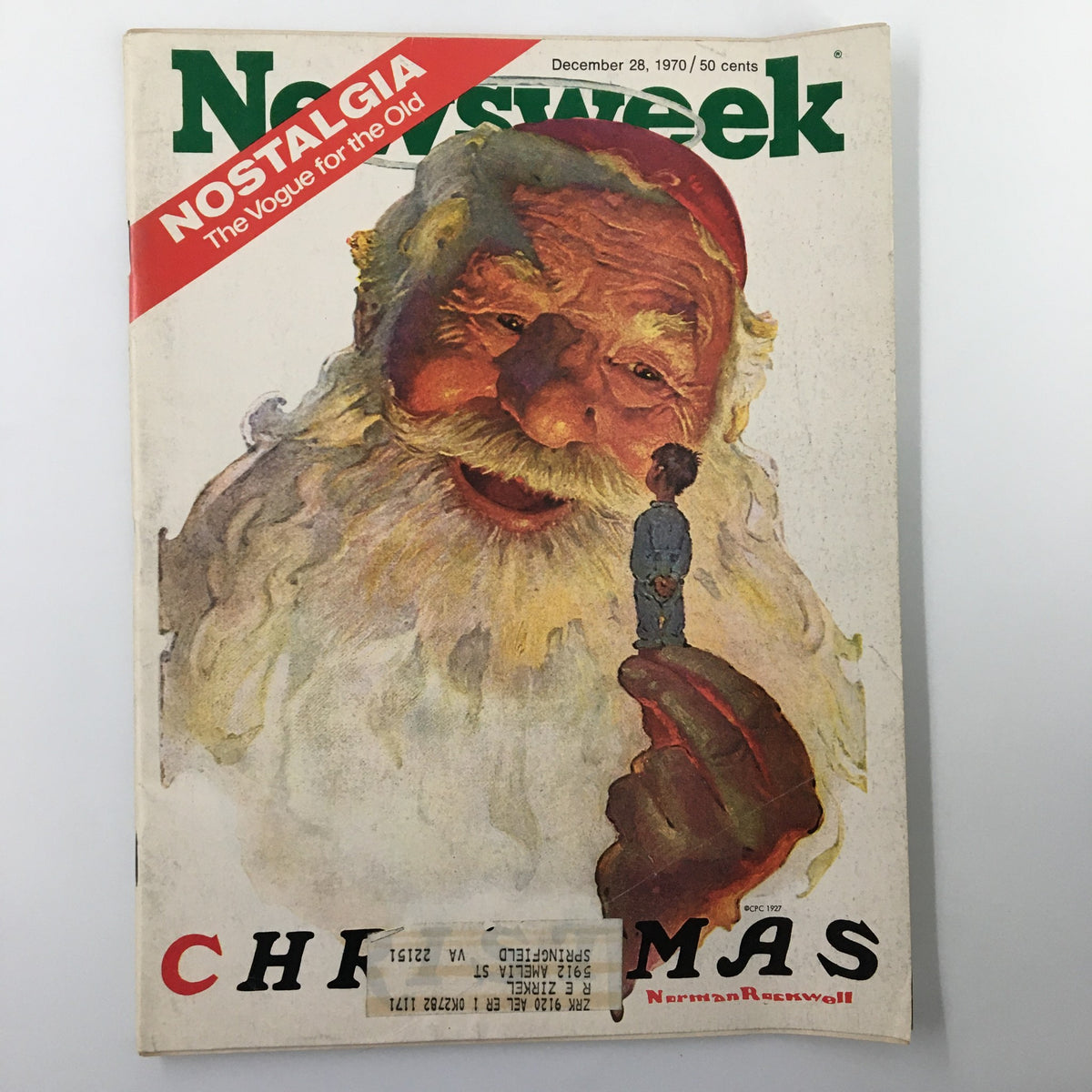 VTG Newsweek Magazine December 28 1970 featuring nostalgic Christmas cover art by Norman Rockwell, depicting a cheerful Santa Claus and a young boy, perfect for vintage magazine collectors.