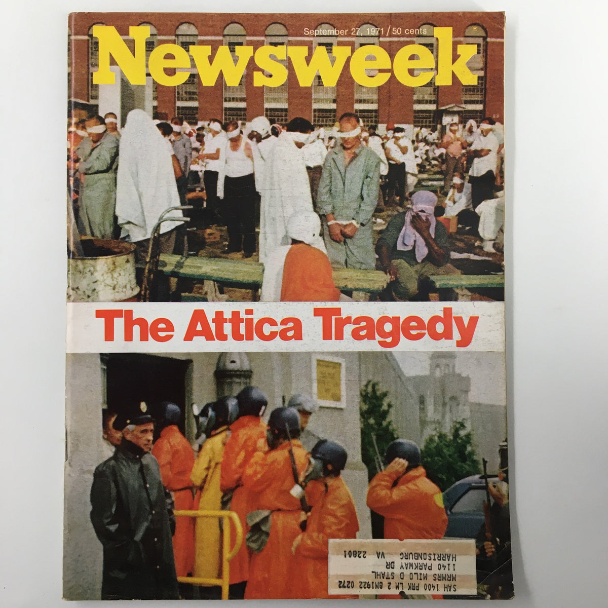Cover of VTG Newsweek Magazine September 27, 1971, featuring The Attica Tragedy, showcasing powerful images related to the Attica Prison uprising.
