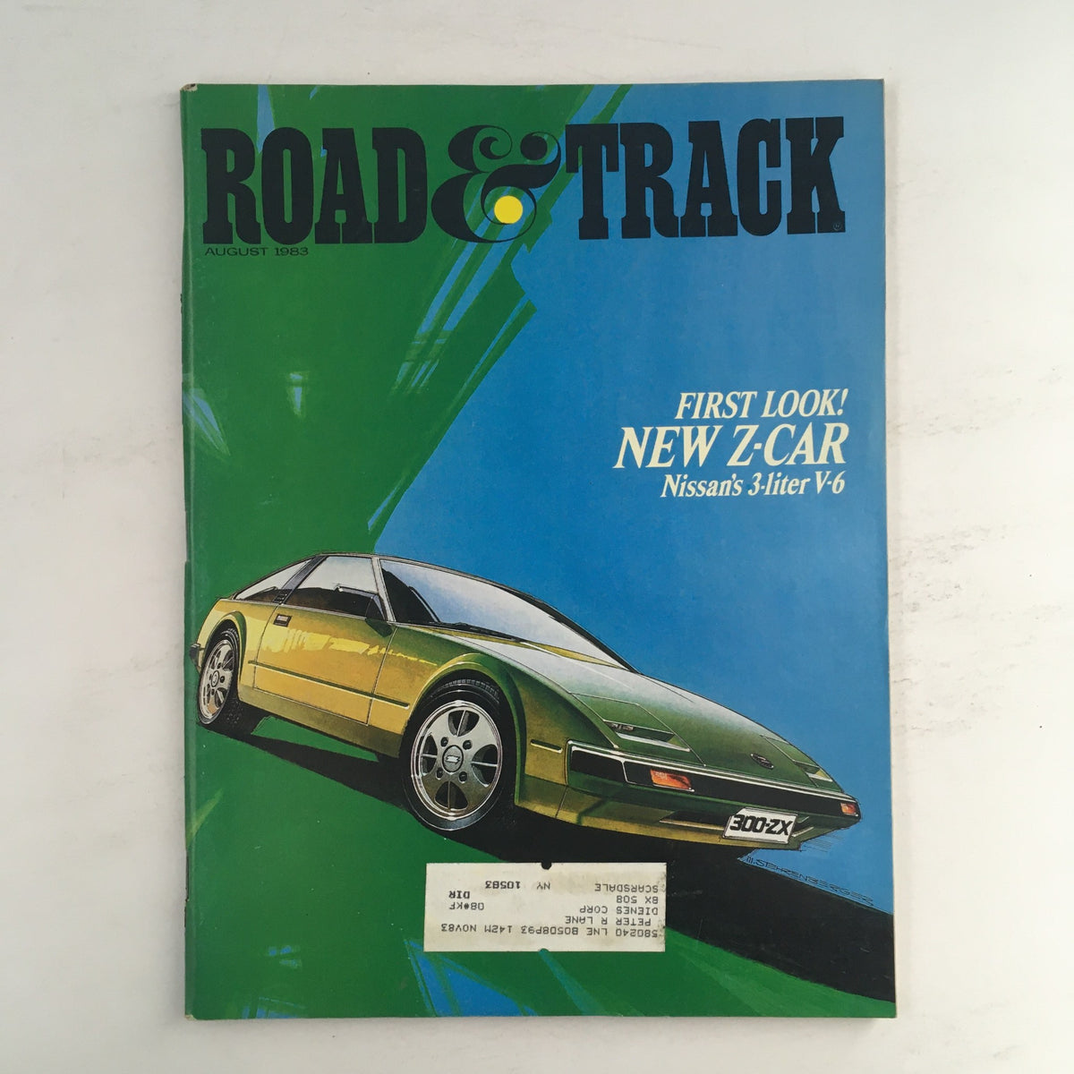 Cover of Road & Track Magazine August 1983 featuring first look at the new Z-Car Nissan 3-liter V-6, showcasing a sleek design and vintage automotive flair.