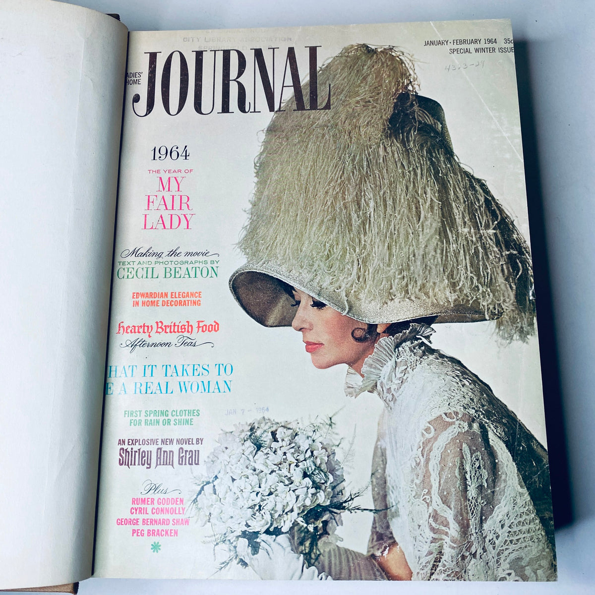 Cover page of Ladies' Home Journal Library Bound Magazine 1964 Full Year January - December, highlighting the January-February 1964 edition with a fashion model wearing a unique hat.