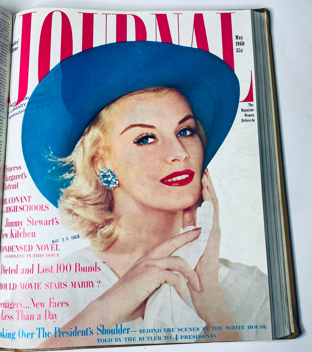 Ladies' Home Journal Bound Magazine 1960 cover featuring a woman in a blue hat with red lips, presenting the May issue.