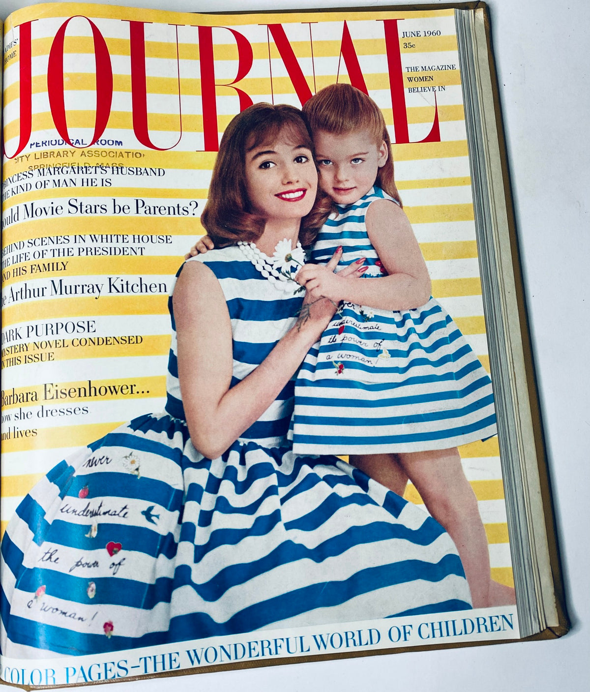 Ladies' Home Journal Bound Magazine 1960 cover showcasing a mother and daughter in matching striped dresses, representing the June issue.