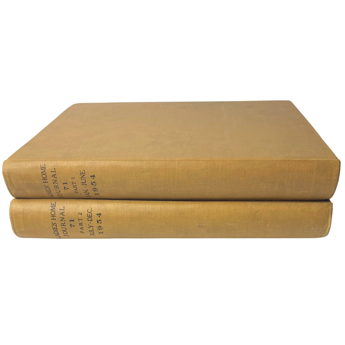 Ladies' Home Journal Bound Magazine 1954, two volumes showing the spine text - Part 1 January to June and Part 2 July to December.