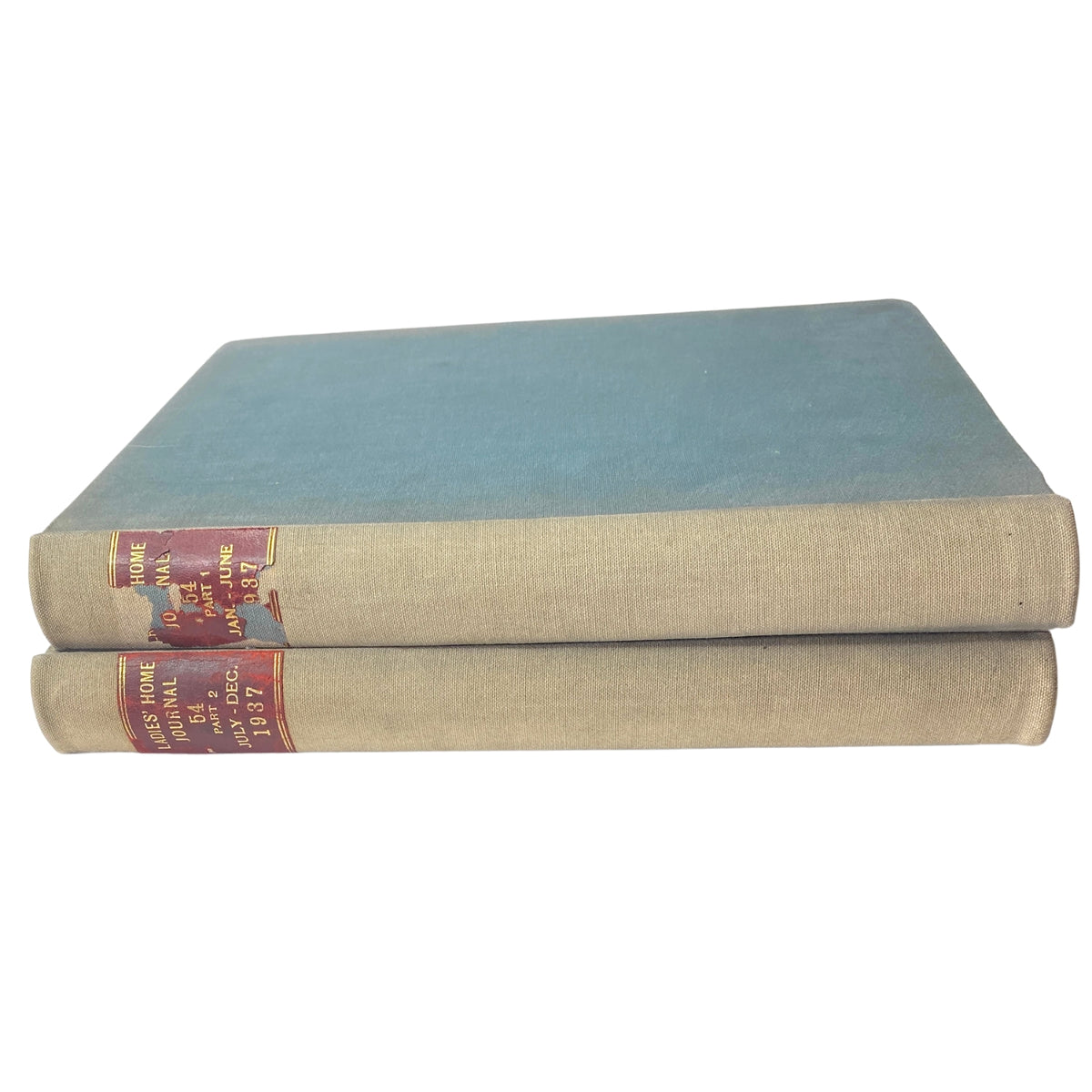 Ladies' Home Journal Bound Magazine 1937 Full Year January - December, featuring the spines of the bound magazine with distinct covers, showcasing the vintage design and condition.