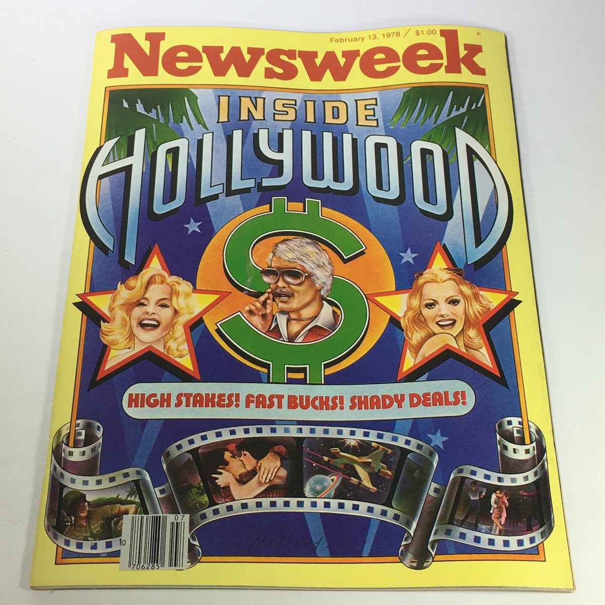Cover of VTG Newsweek Magazine dated February 13, 1978, featuring the theme 'Inside Hollywood' with bold graphics, stars, and the tagline 'High Stakes! Fast Bucks! Shady Deals!'