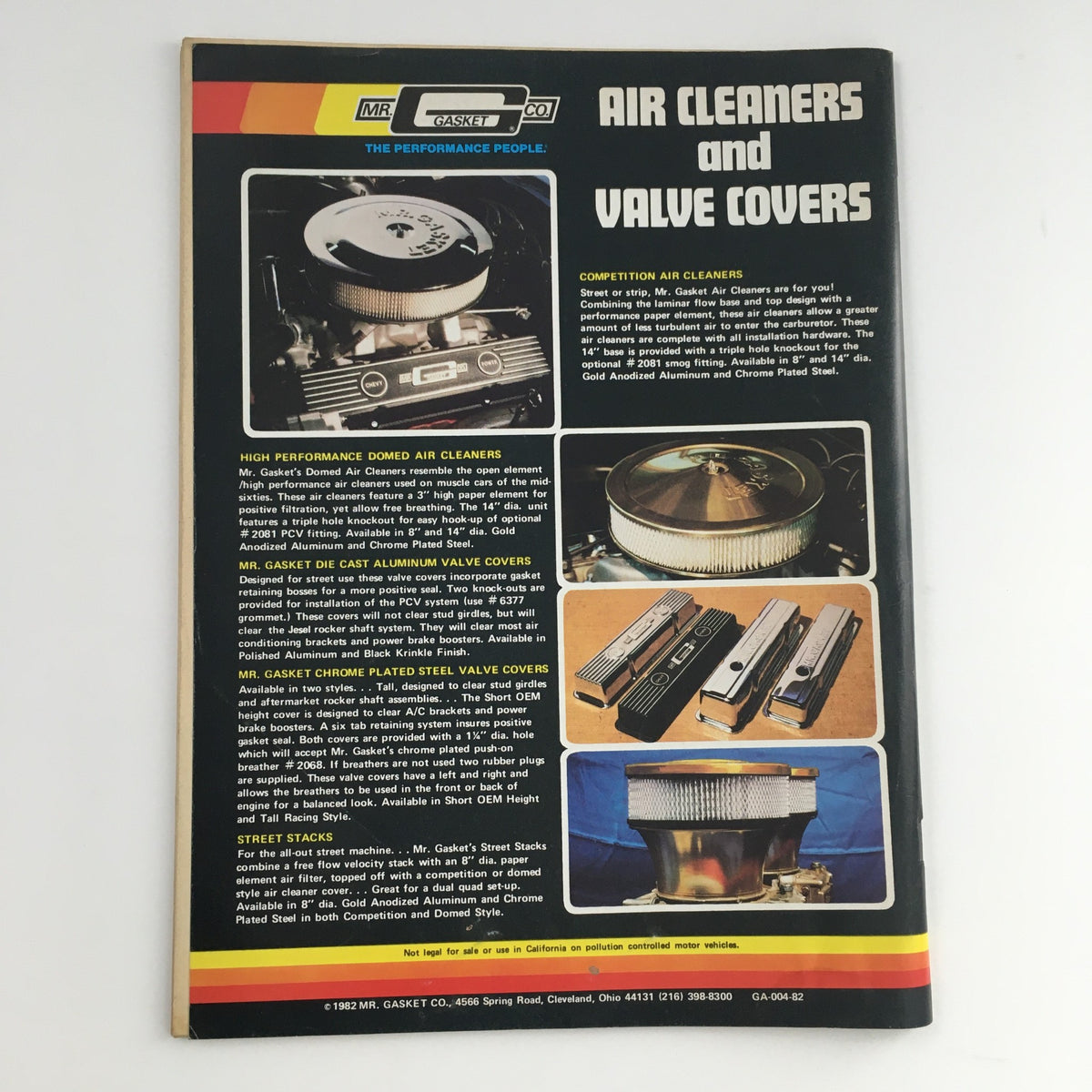 Back cover of Cars Magazine Performance Pontiac Power, Firebirds & GTO's Test featuring advertisements for air cleaners and valve covers for performance vehicles.