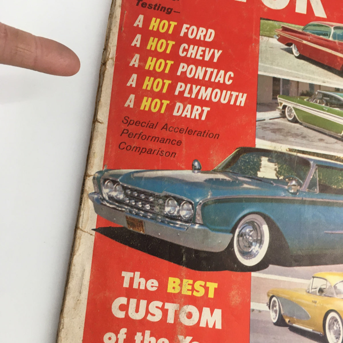 Cover of Motor Life Magazine from July 1960 featuring a special testing section showcasing a hot Ford, Chevy, Pontiac, Plymouth, and Dart. The cover highlights a vintage car with bold text emphasizing key models and performance comparisons, reflecting the automotive culture of the era.