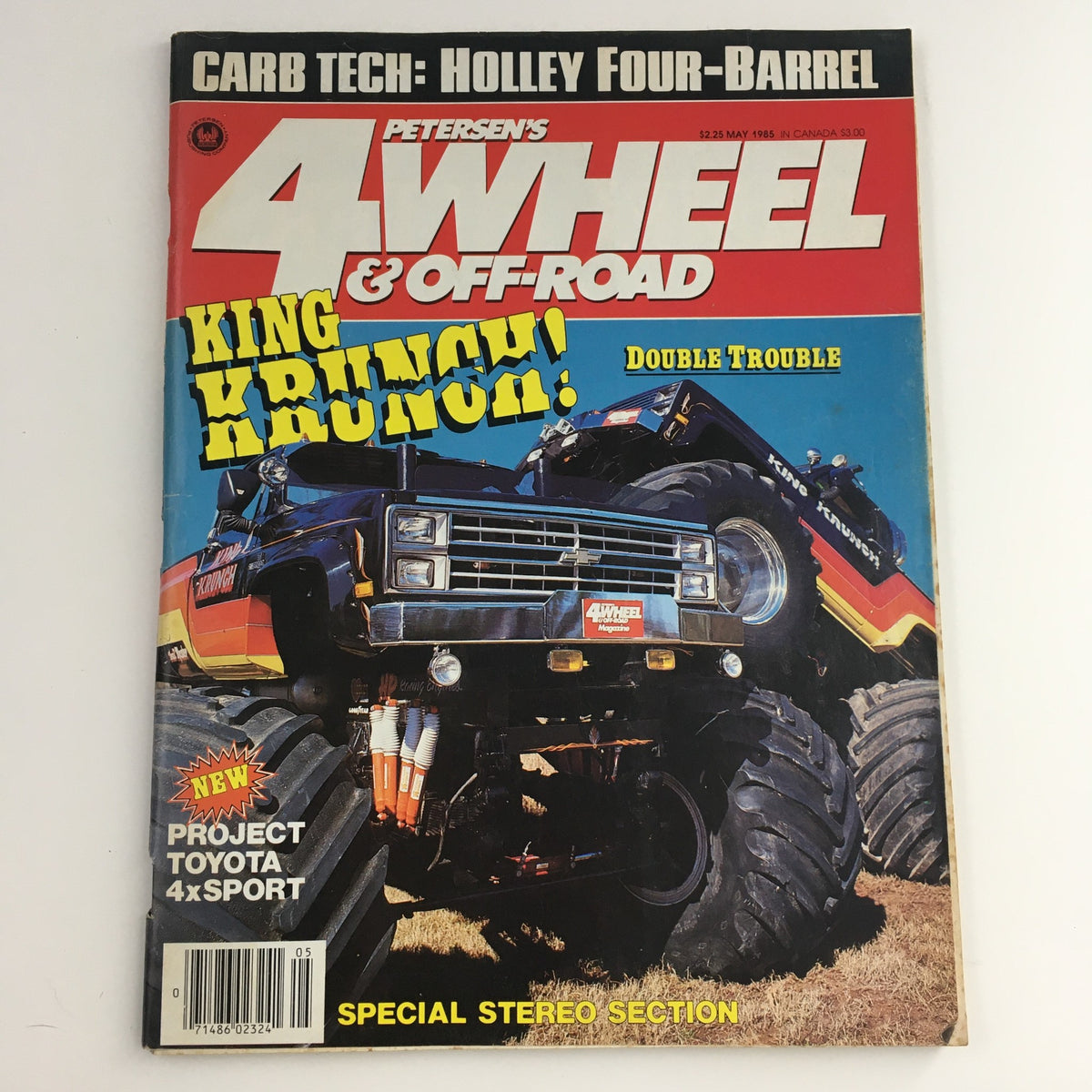 Cover of Petersen's 4 Wheel & Off-Road Magazine, May 1985, featuring a bold title 'KING KRUNCH!' and showcasing the iconic Toyota 4xSport, perfect for off-road enthusiasts and collectors.