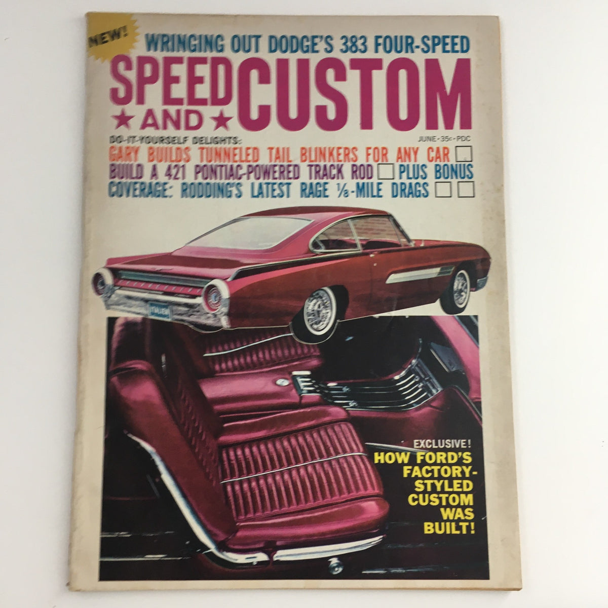 Cover of Speed and Custom Magazine June 1963 featuring a Ford Factory-Styled Custom car, highlighting automotive design and customization trends of the 1960s.