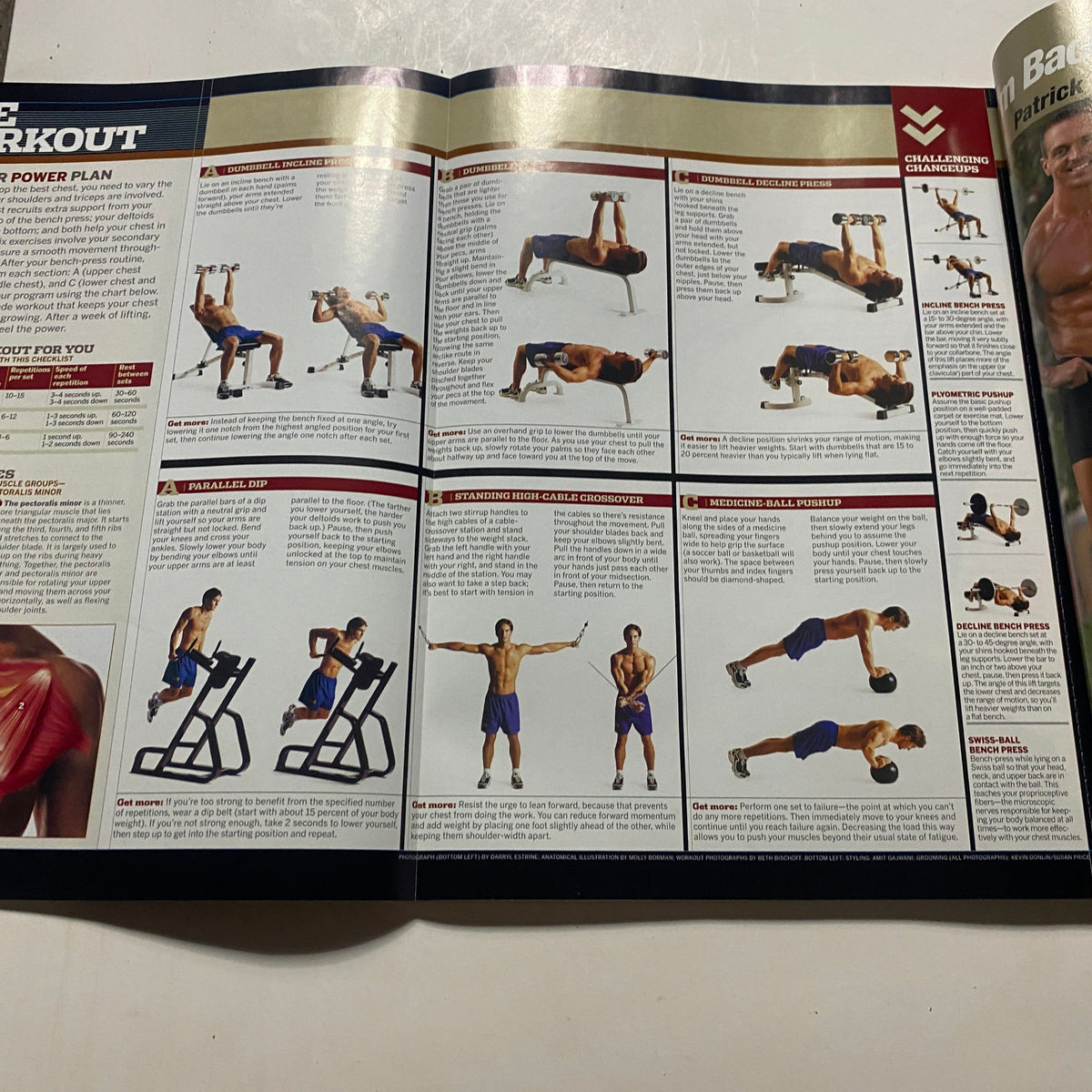 Interior page of Men's Health Magazine February 2004 displaying workout exercises, including illustrations of strength training movements, part of the article related to getting back in shape.