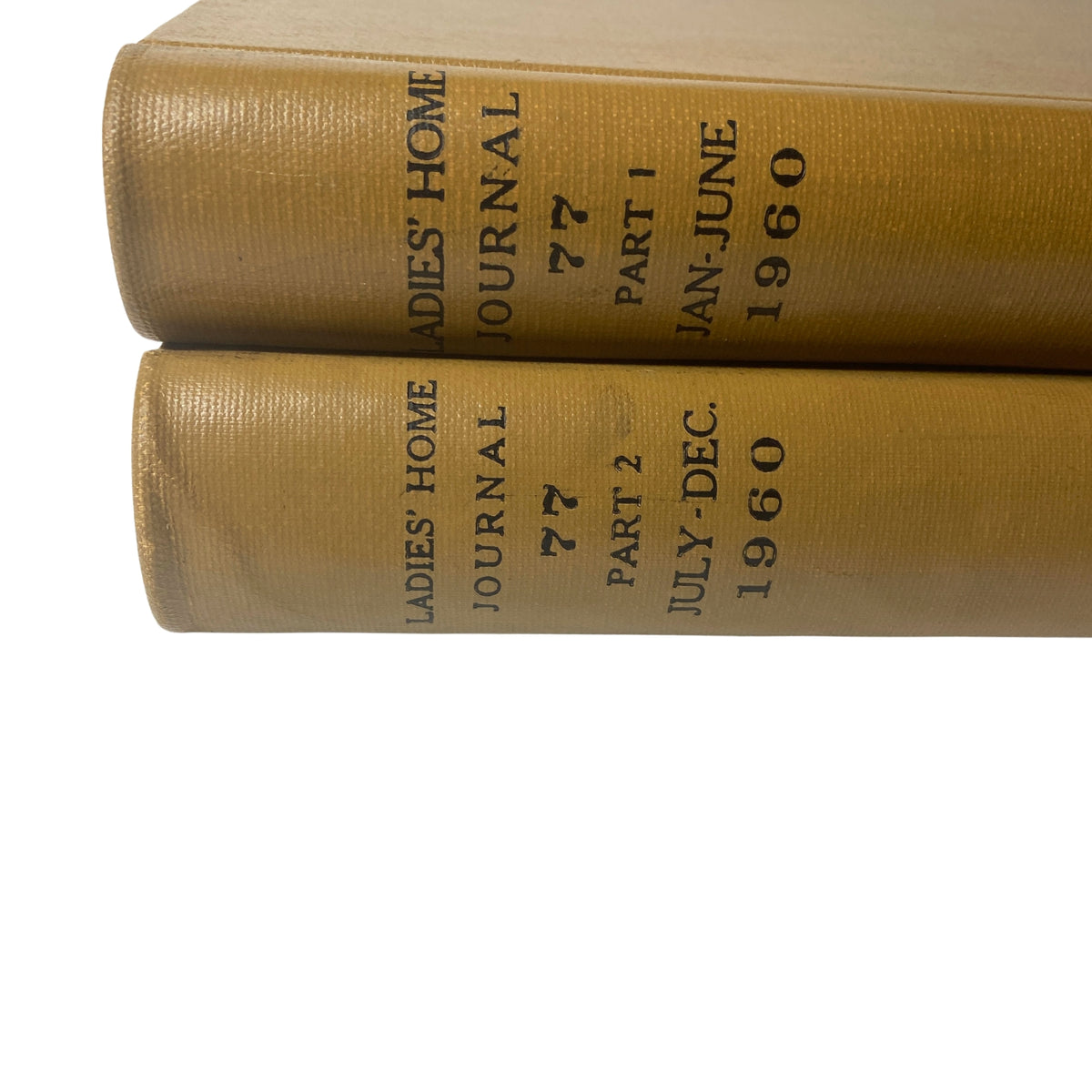 Ladies' Home Journal Library Bound Magazine 1960 - Complete January to December, focusing on the detailed spine view of the two volumes.