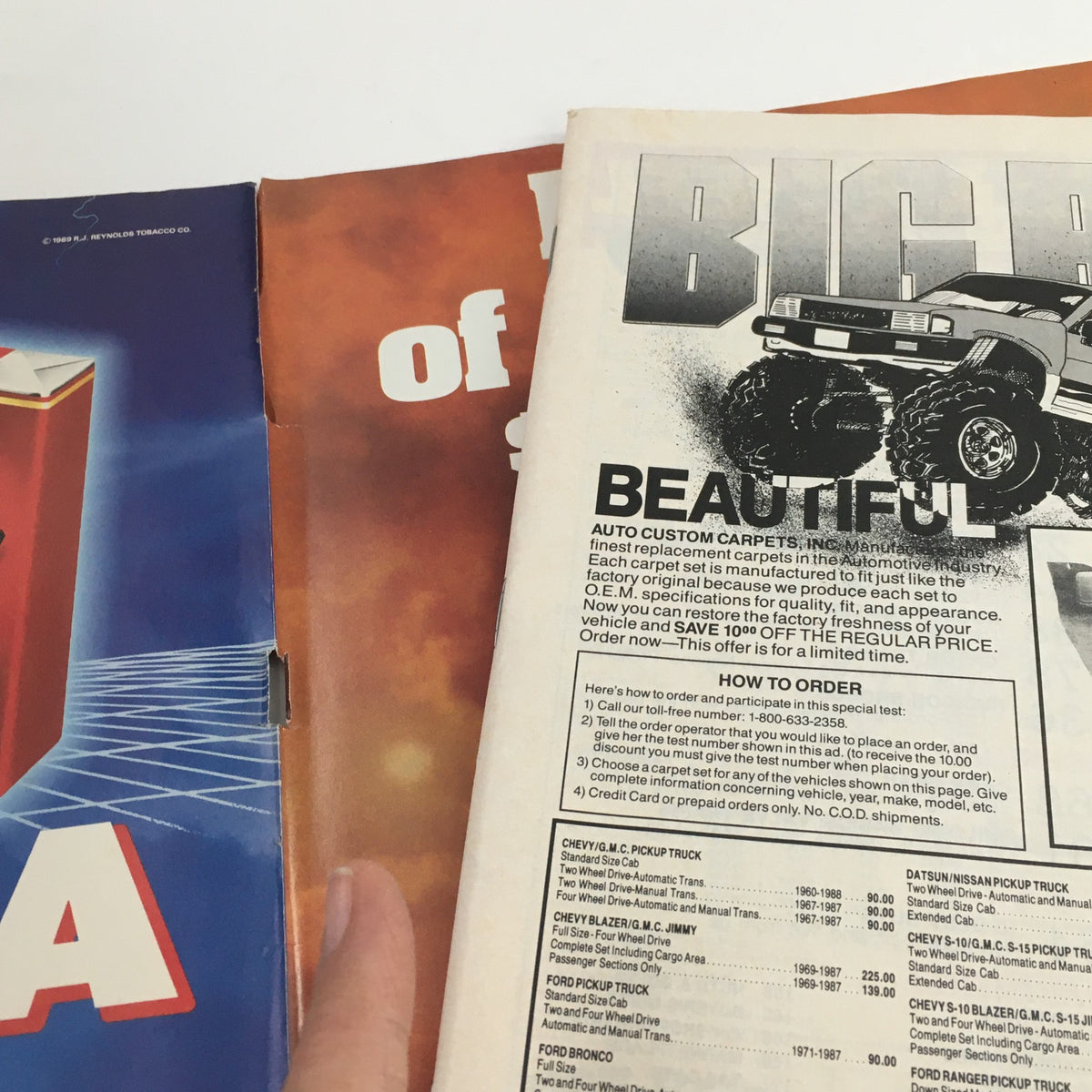 Interior pages of Petersen's 4 Wheel & Off-Road May 1969 magazine, including advertisements related to auto custom carpets and four-wheeling equipment, emphasizing the nostalgic automotive culture of the time.