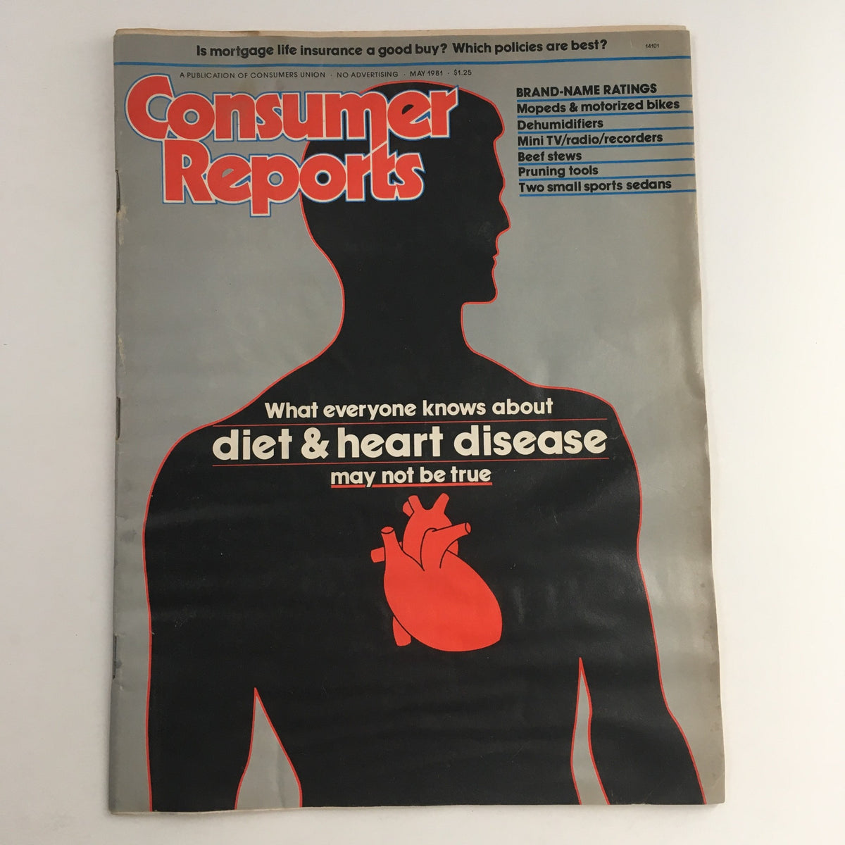 Cover of Consumer Reports Magazine from May 1981 featuring the title 'Everyone Knows About Diet & Heart Disease'. The cover displays a silhouette of a human figure with a heart illustration and the text discussing diet and heart disease.