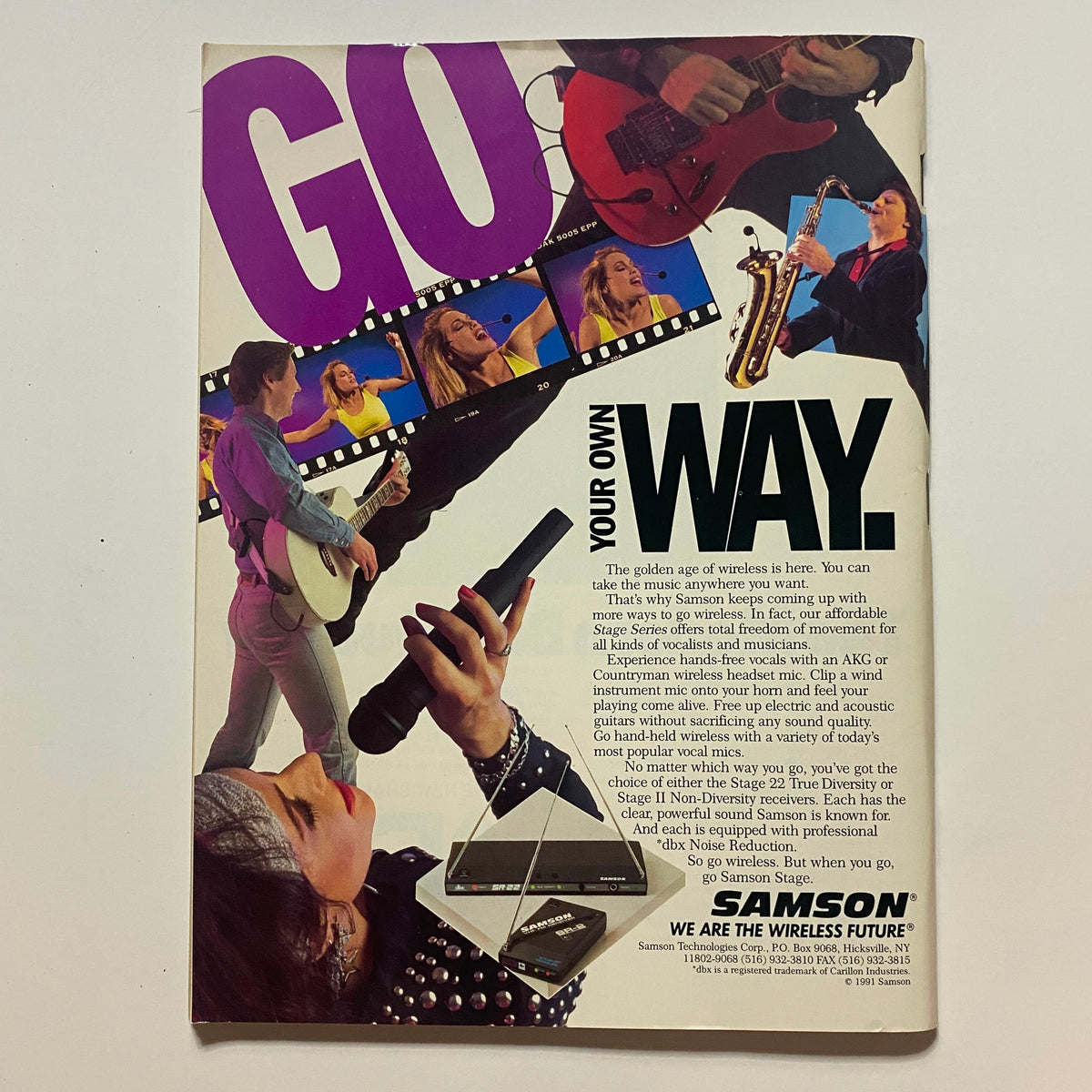 Guitar for the Practicing Musician Magazine June 1991 cover featuring a vibrant collage of musicians, instruments, and wireless technology advertisement, showcasing the evolution of music culture.