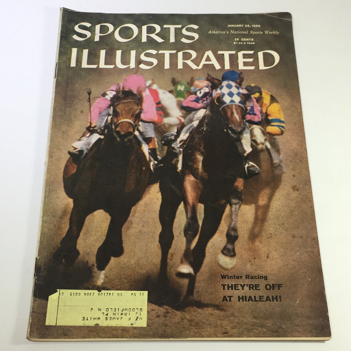 Sports Illustrated Magazine January 26 1959 featuring Winter Horse Racing, showcasing dynamic horse racing action with jockeys in colorful attire, capturing the spirit of the sport.