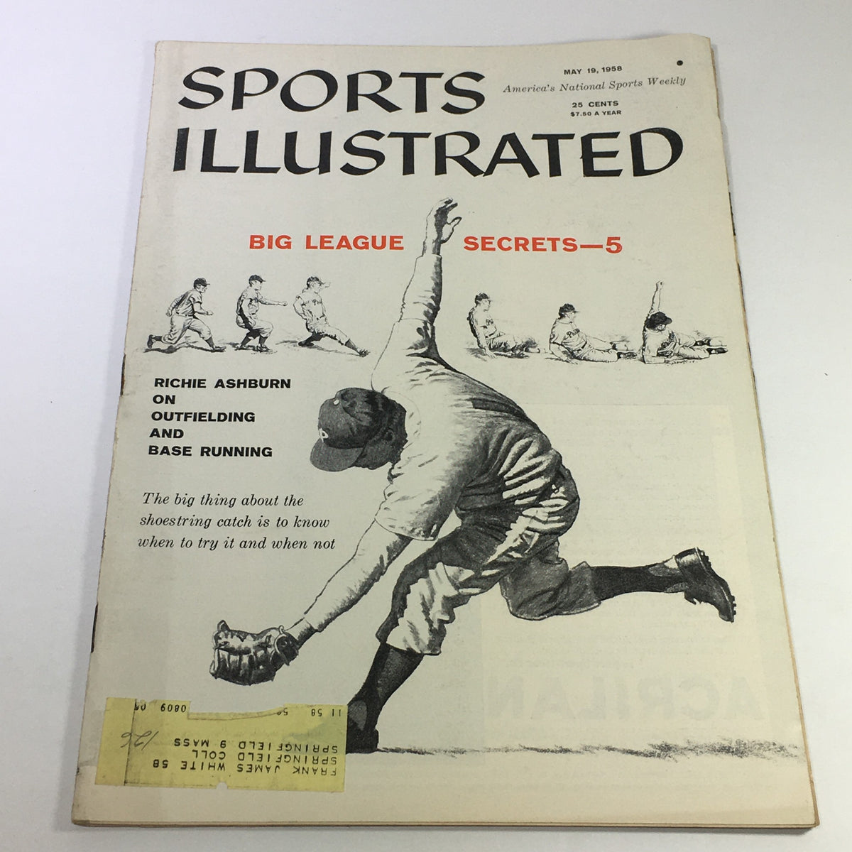 Cover of Sports Illustrated Magazine dated May 19, 1958 featuring Richie Ashburn 'The Tilden Flash', showcasing baseball action and classic vintage design.