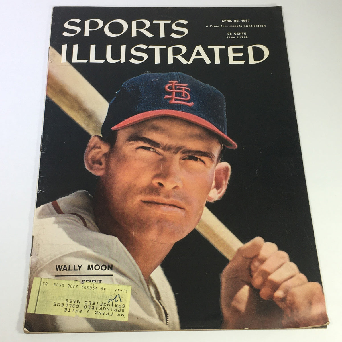 Cover of VTG Sports Illustrated Magazine from April 22, 1957 featuring Wally Moon, showcasing the vintage design and iconic sports imagery.