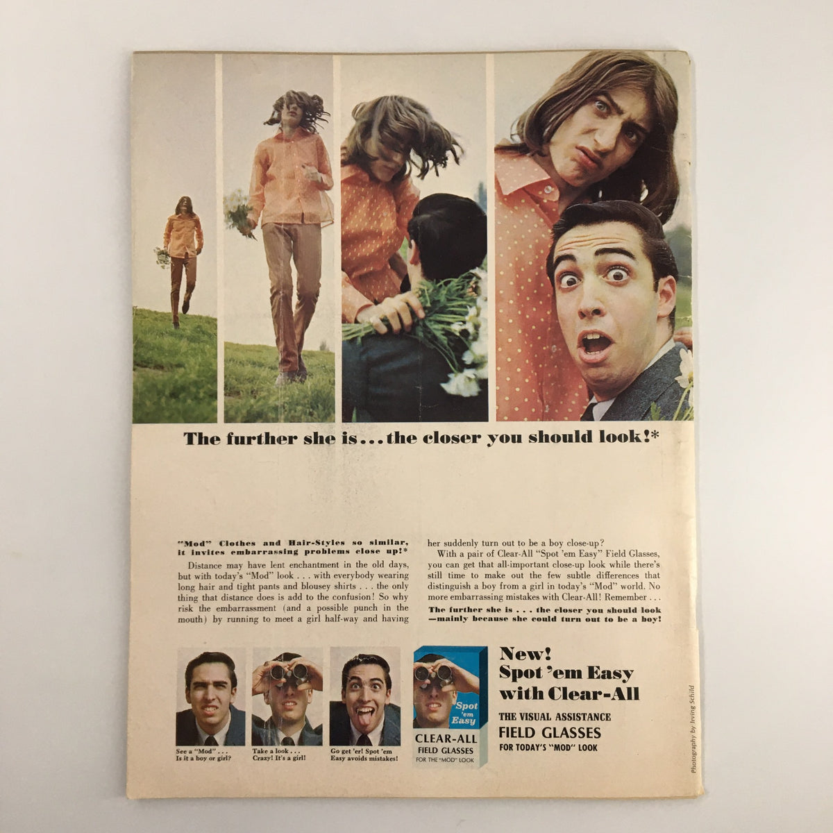 Back cover of Mad Magazine March 1968 No. 117 featuring a vintage advertisement with a model and humorous text, typical of the era's marketing style.