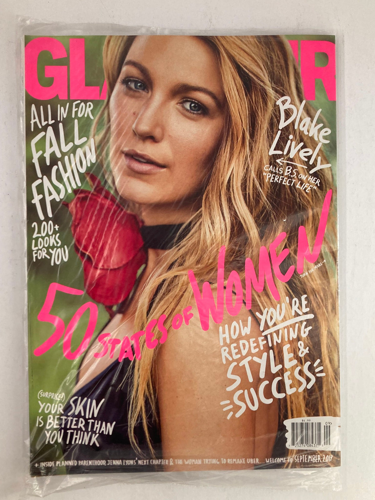 Glamour Magazine September 2017 featuring Blake Lively on the cover, showcasing topics like fall fashion and redefining style and success, perfect for collectors.