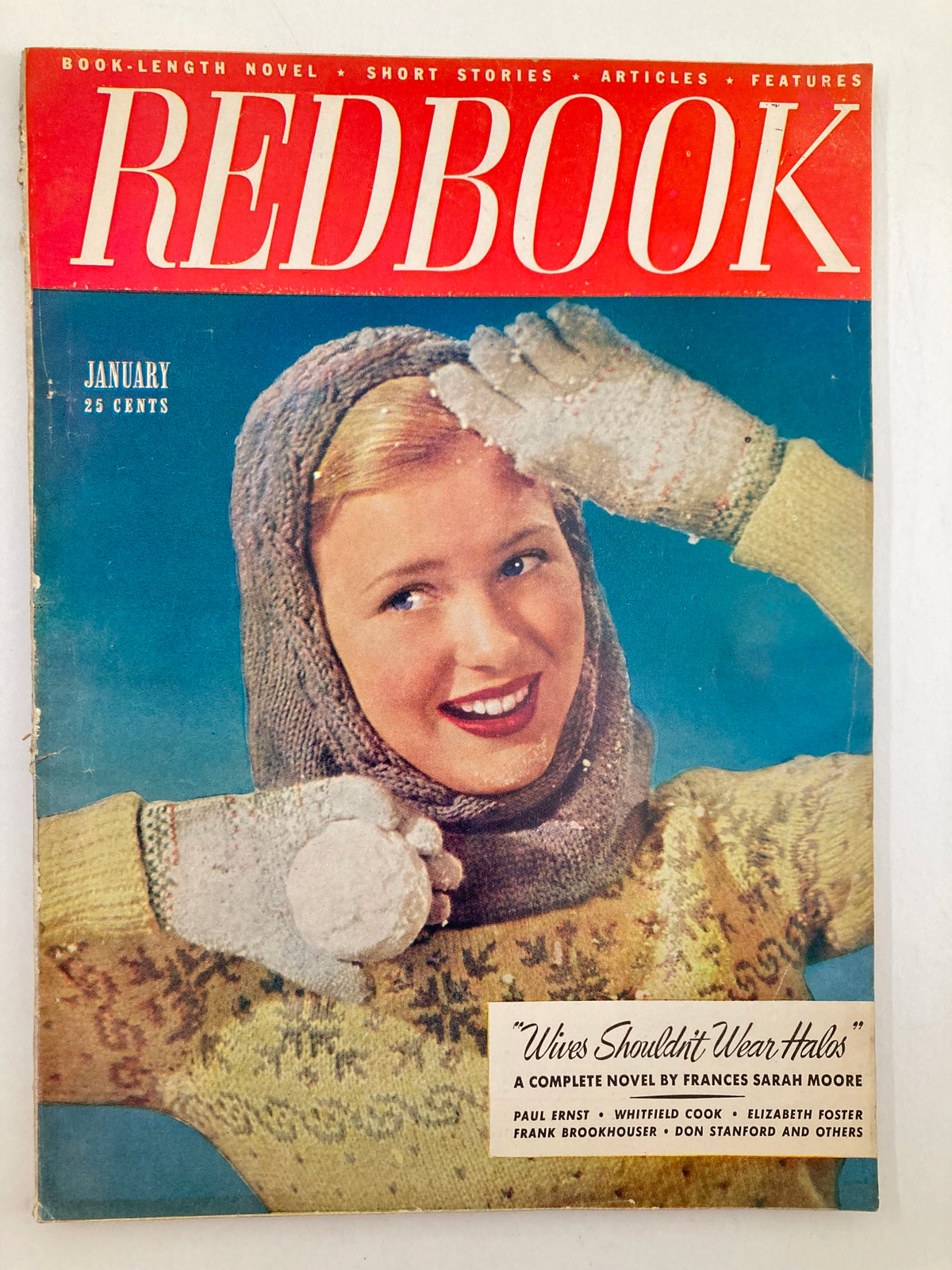 Cover of VTG Redbook Magazine January 1948, Volume 90, Issue 3, featuring the headline 'Wives Shouldn't Wear Halos' with a model wearing winter attire.