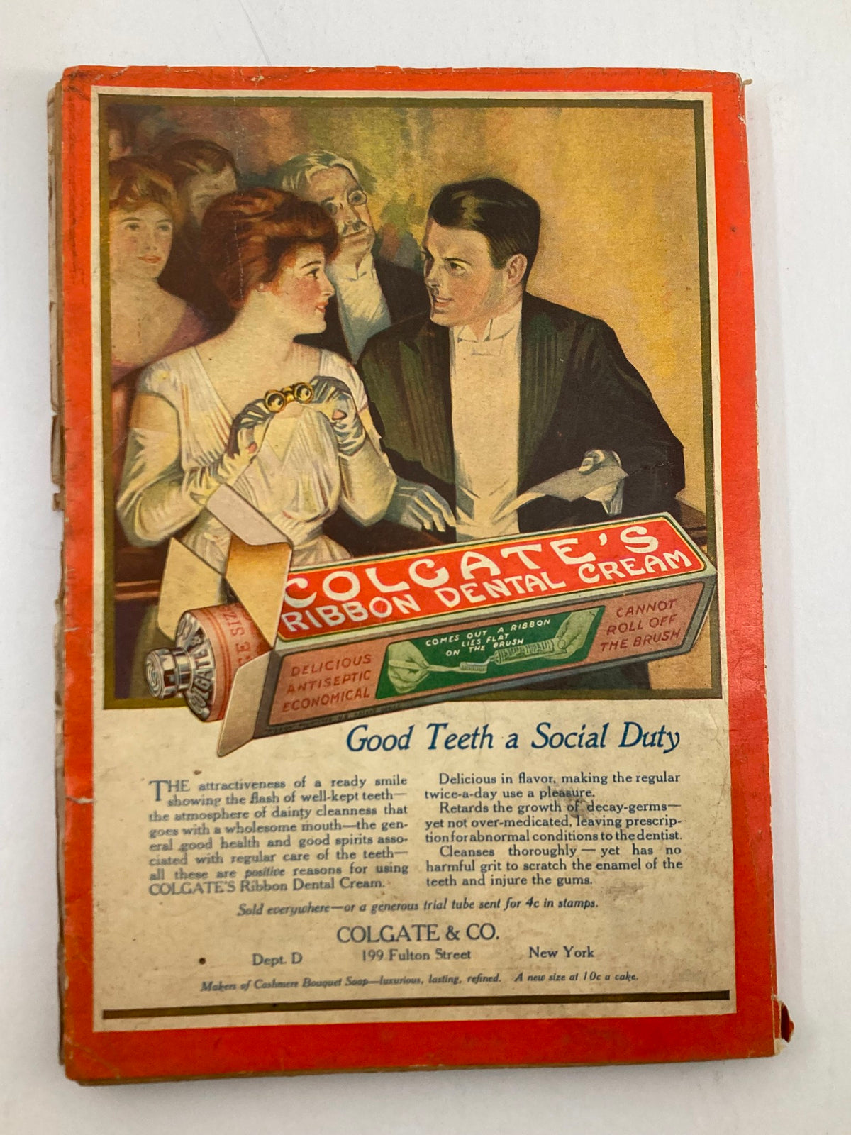 Back cover of the VTG Redbook Magazine November 1916 Vol 28 #1 advertising Colgate's Ribbon Dental Cream, featuring vintage illustrations and text relevant to personal care.