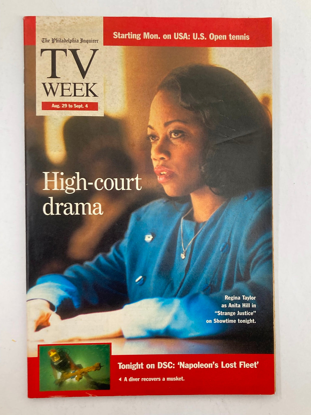 Cover of The Philadelphia Inquirer TV Week dated August 29, 1999 featuring Regina Taylor, highlighting her role as Anita Hill in 'Strange Justice'.