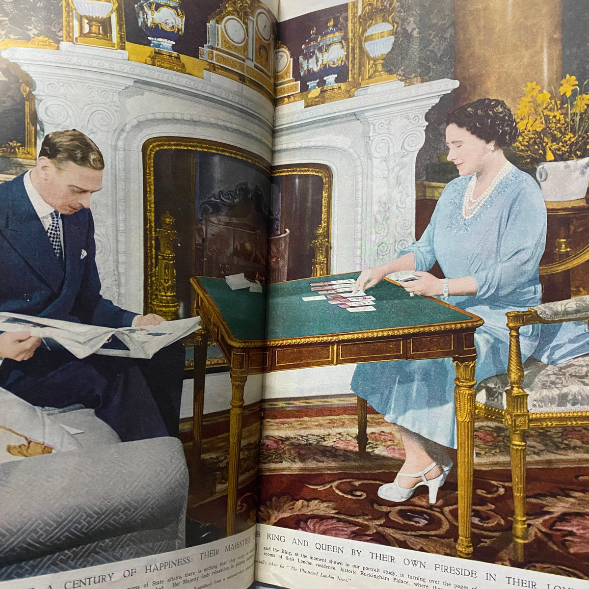 The Illustrated London News May 1 1948 - Princess Elizabeth & Philip, showcasing a vintage photo of the royal couple in an elegant interior, engaged in leisure activities.