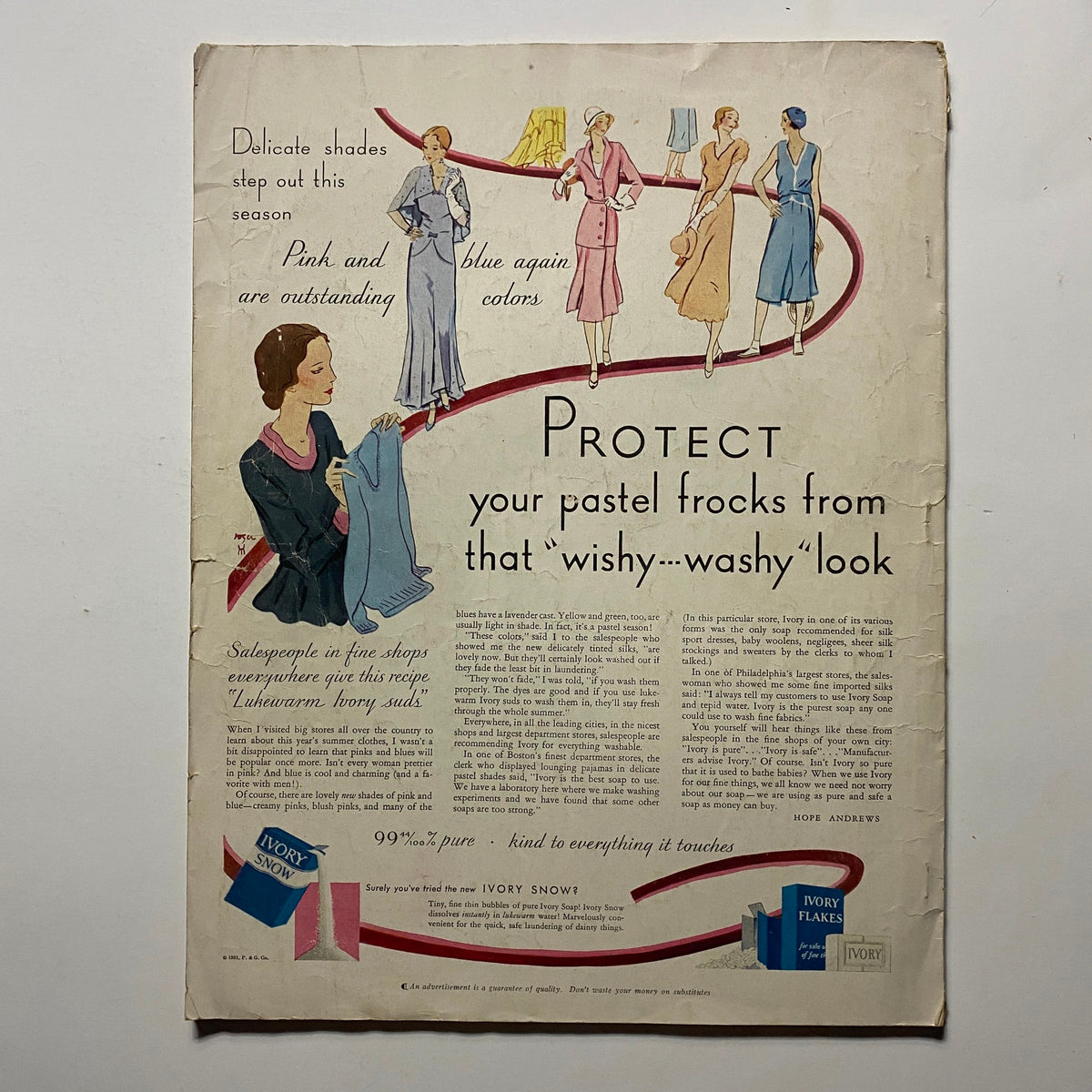 Pictorial Review Magazine July 1931 highlighting a vintage advertisement for laundry care, promoting Ivory Snow detergent with stylish fashion illustrations.