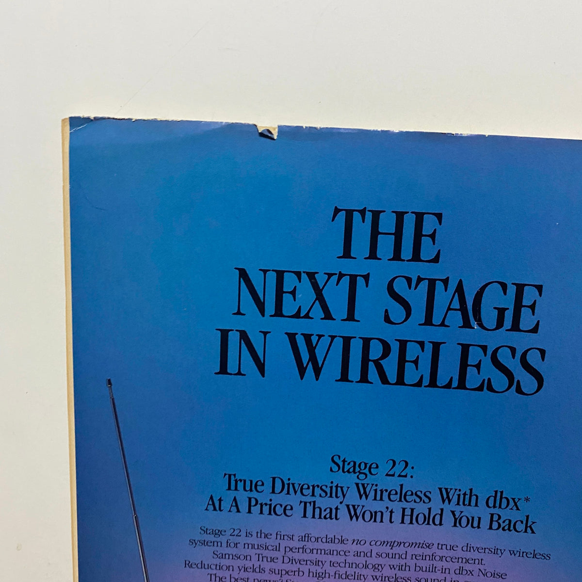 Guitar for the Practicing Musician Magazine May 1989 back cover detail showcasing Samson wireless technology and features of the Stage 22.